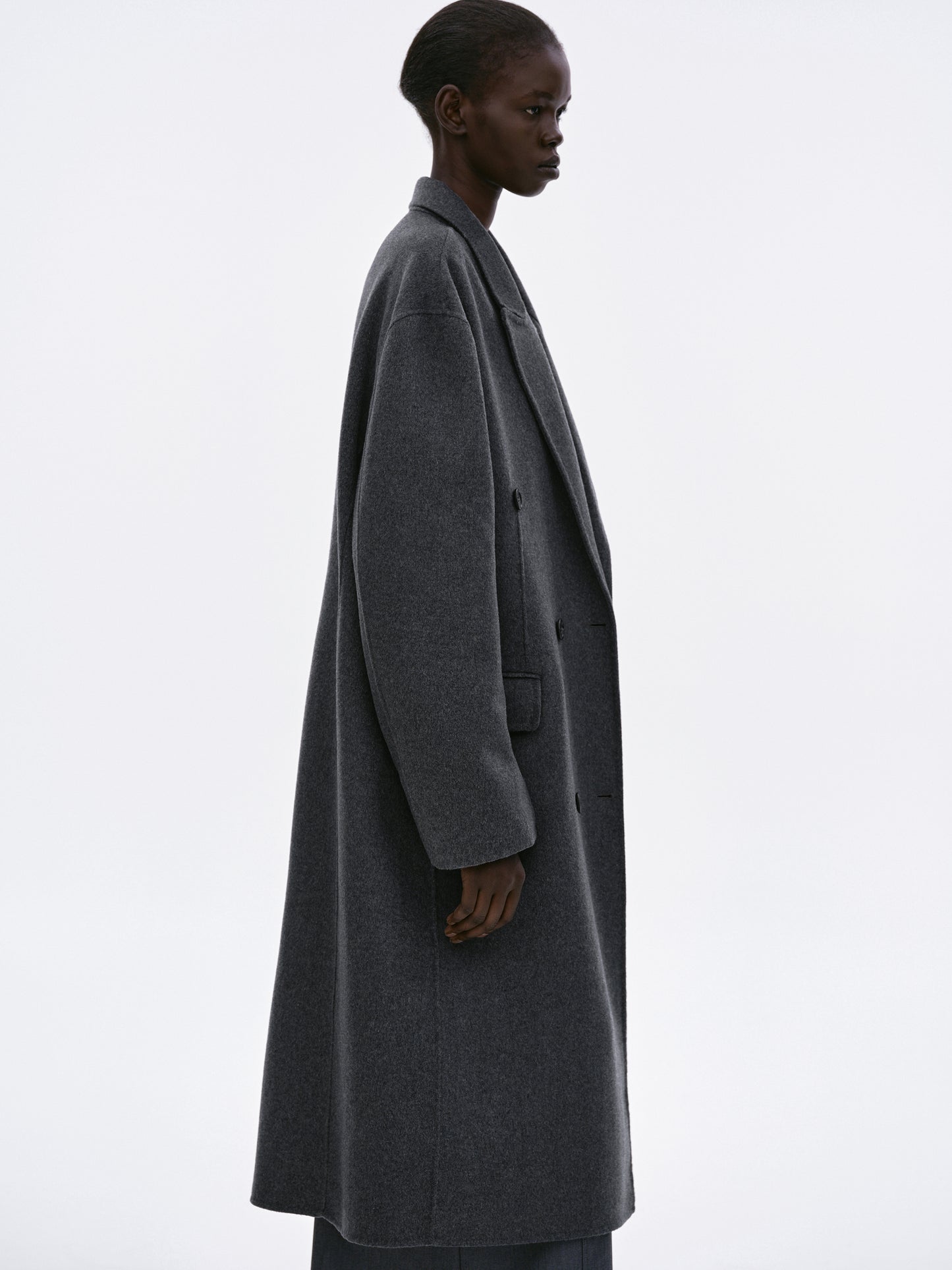 Double Breasted Maxi Wool Coat, Charcoal