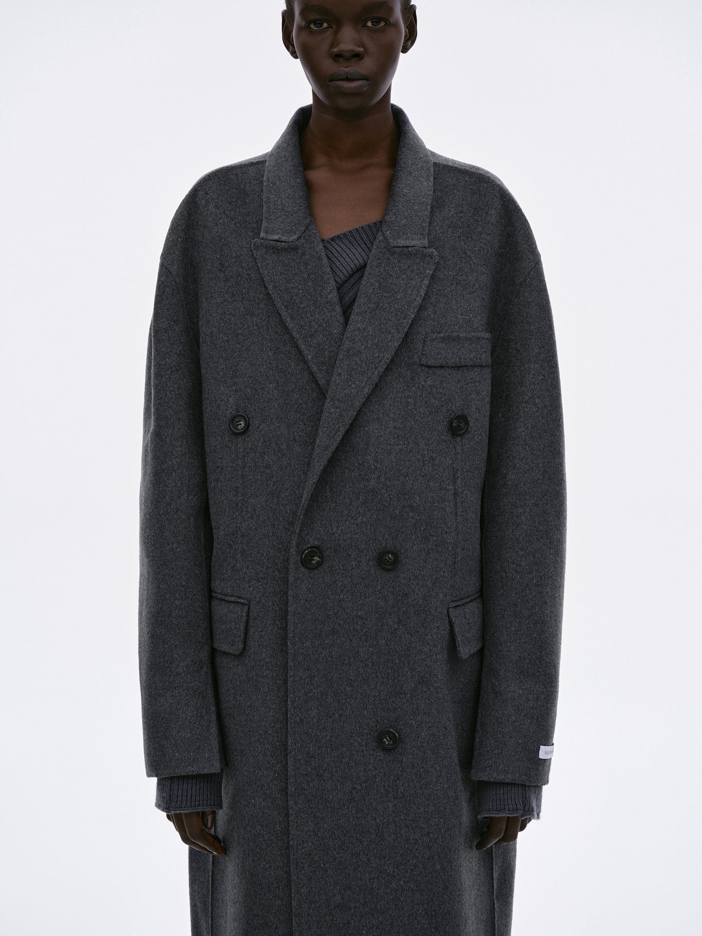 Double Breasted Maxi Wool Coat, Charcoal