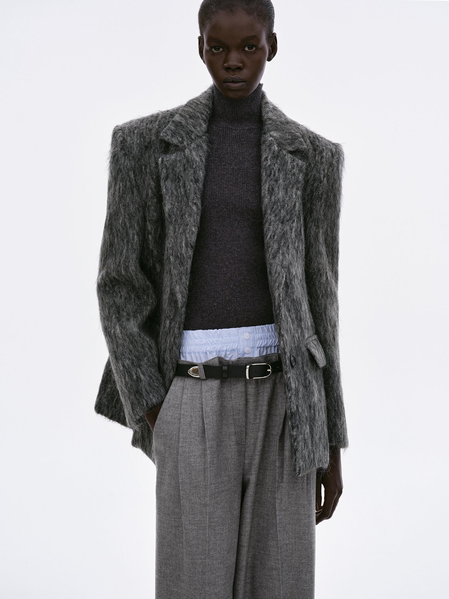 Sloane Brushed Cinch Blazer, Anthracite Melange