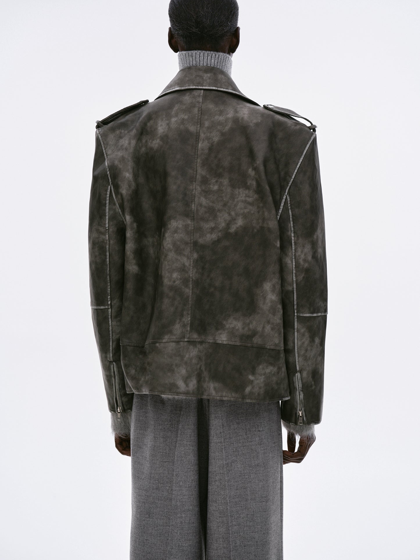 Bianca Faux Leather Biker Jacket, Washed Grey