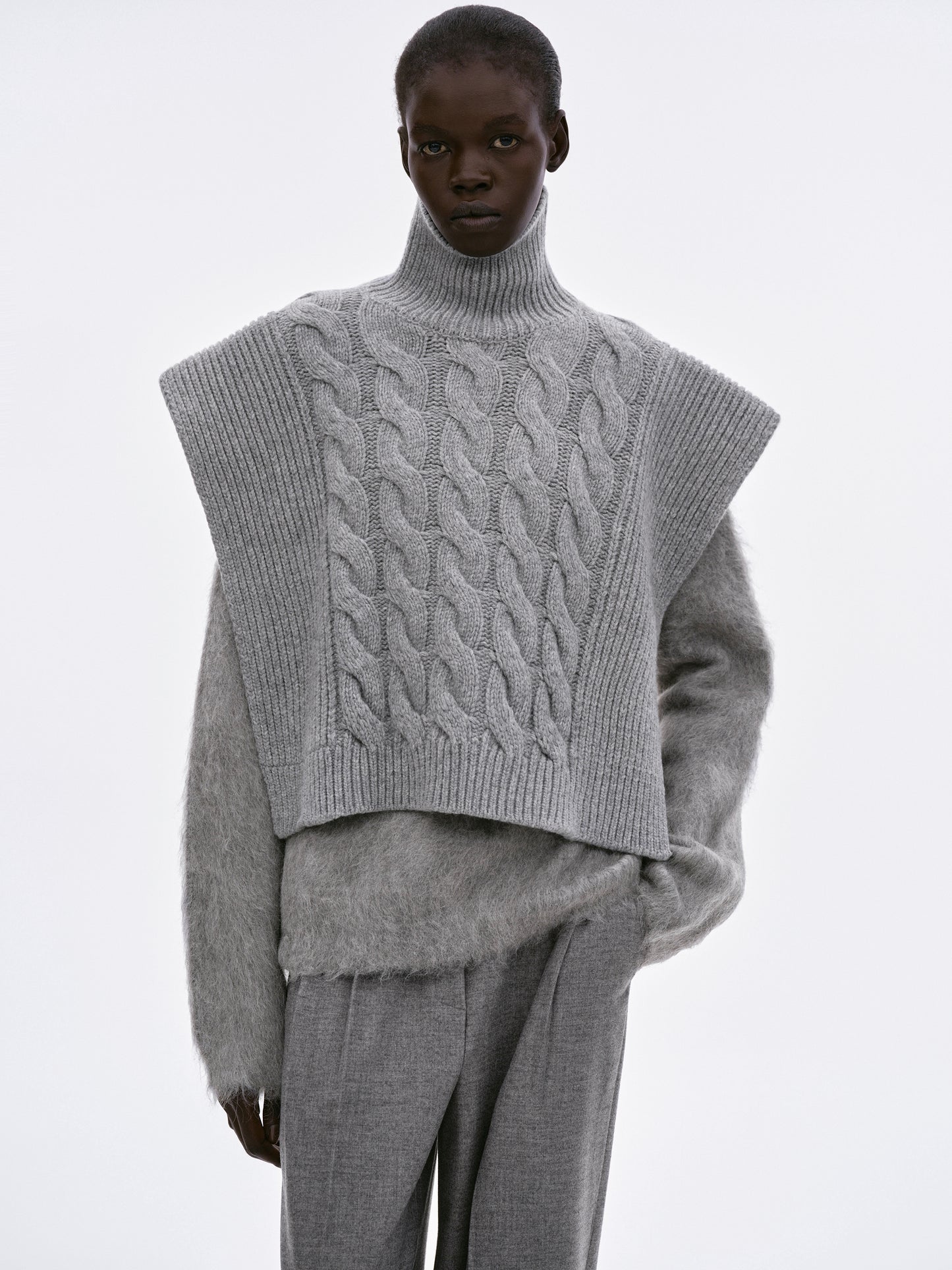 Kodilia Cable Knit Turtleneck Warmer, Light Grey