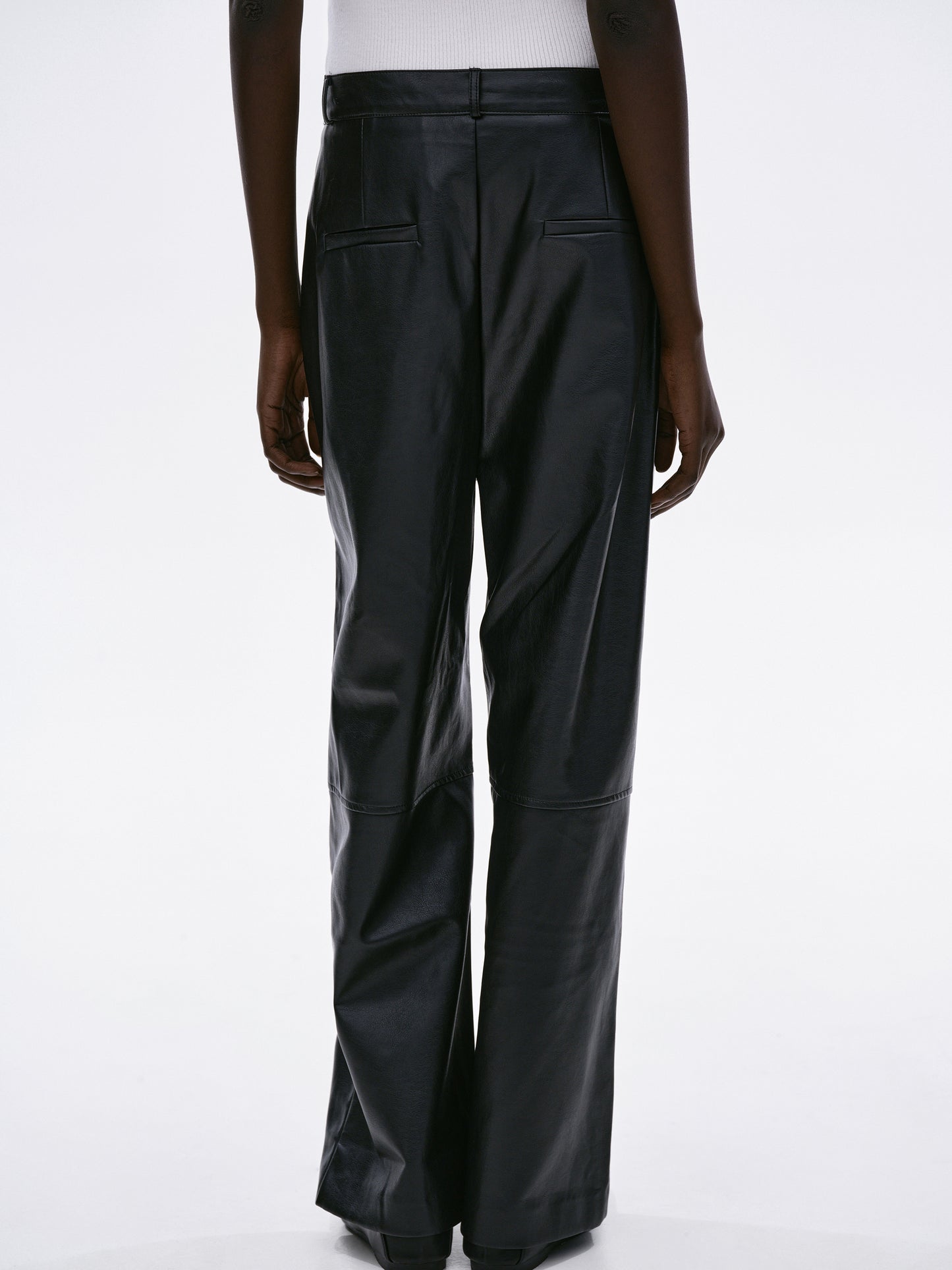 Buttoned Faux Leather Pants, Black