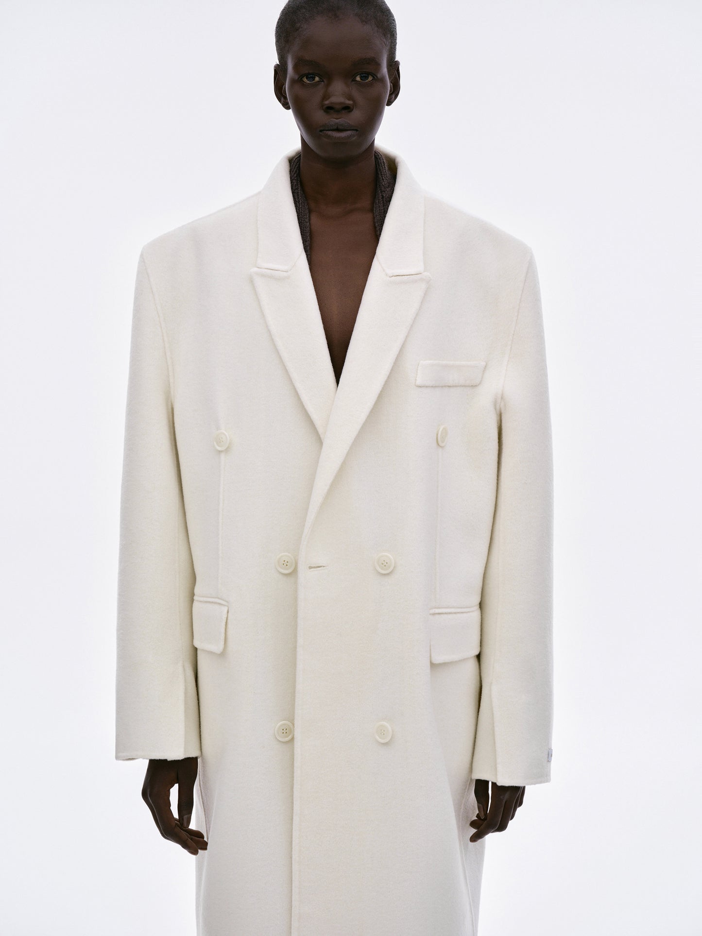 Double Breasted Maxi Wool Coat, Powder