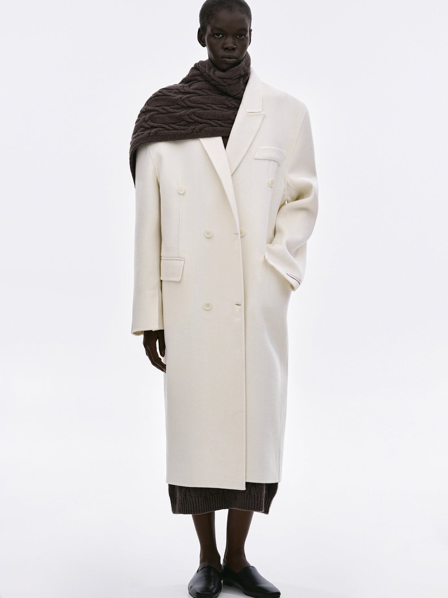 Double Breasted Maxi Wool Coat, Powder
