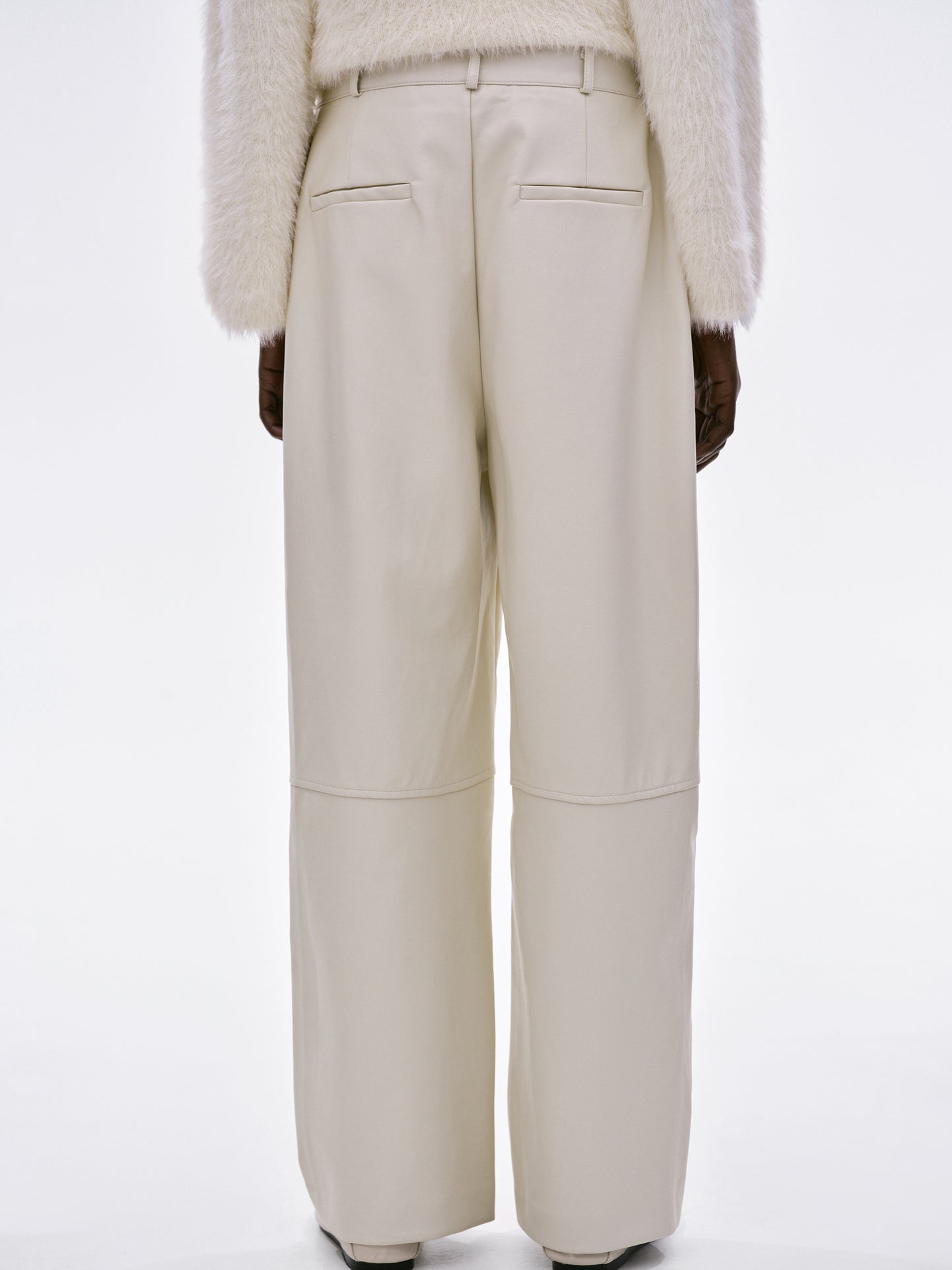 Buttoned Faux Leather Pants, Cream