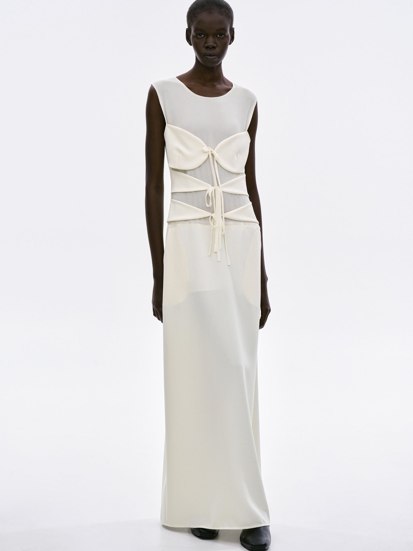 Front-Tie Sheer Maxi Dress, Ivory