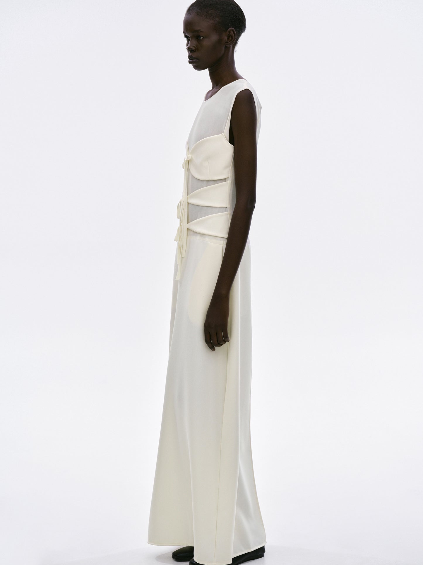 Front-Tie Sheer Maxi Dress, Ivory