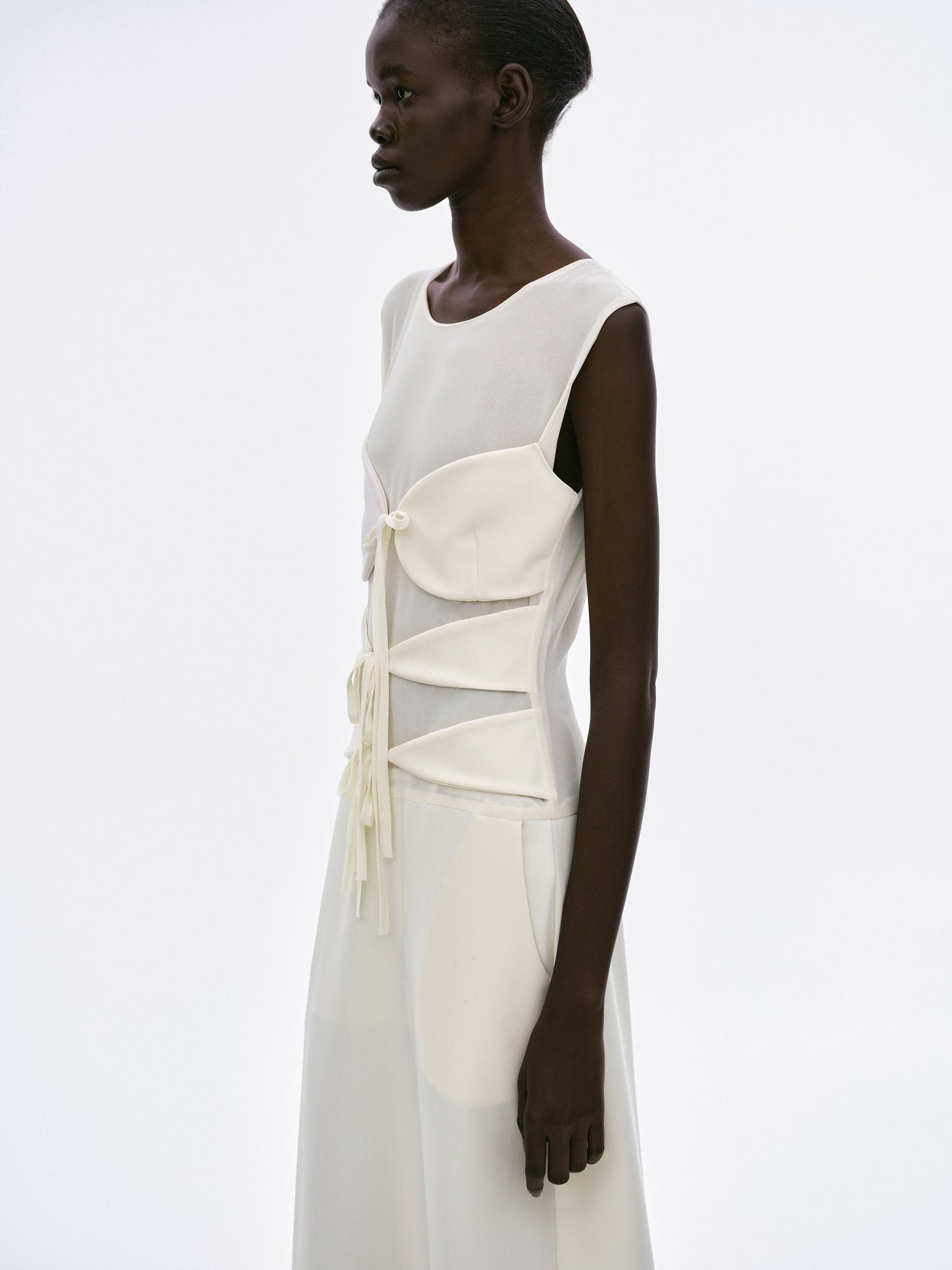Front-Tie Sheer Maxi Dress, Ivory