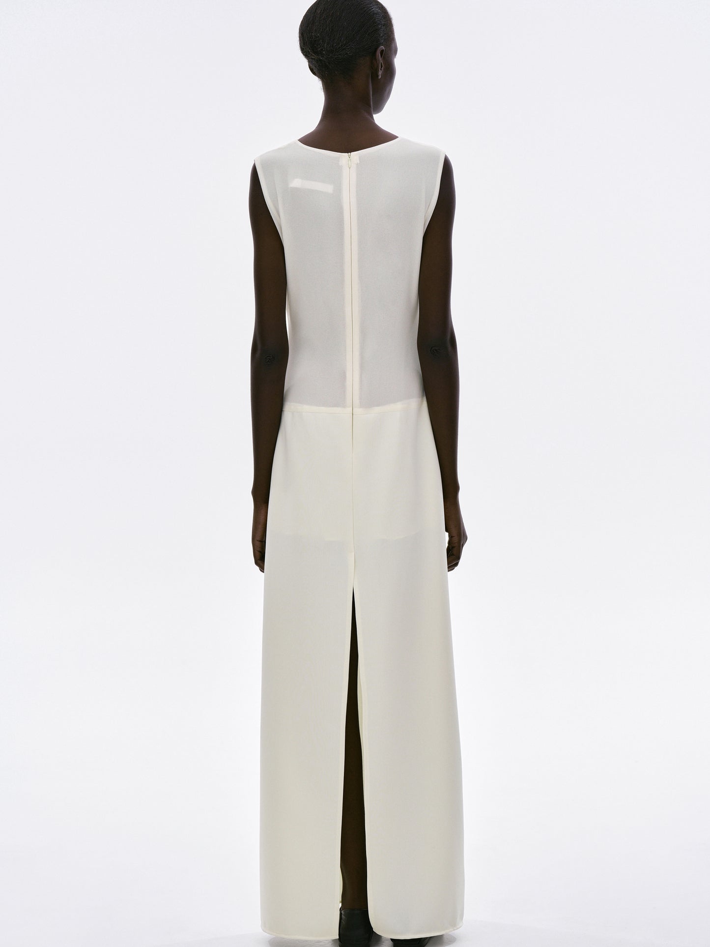 Front-Tie Sheer Maxi Dress, Ivory