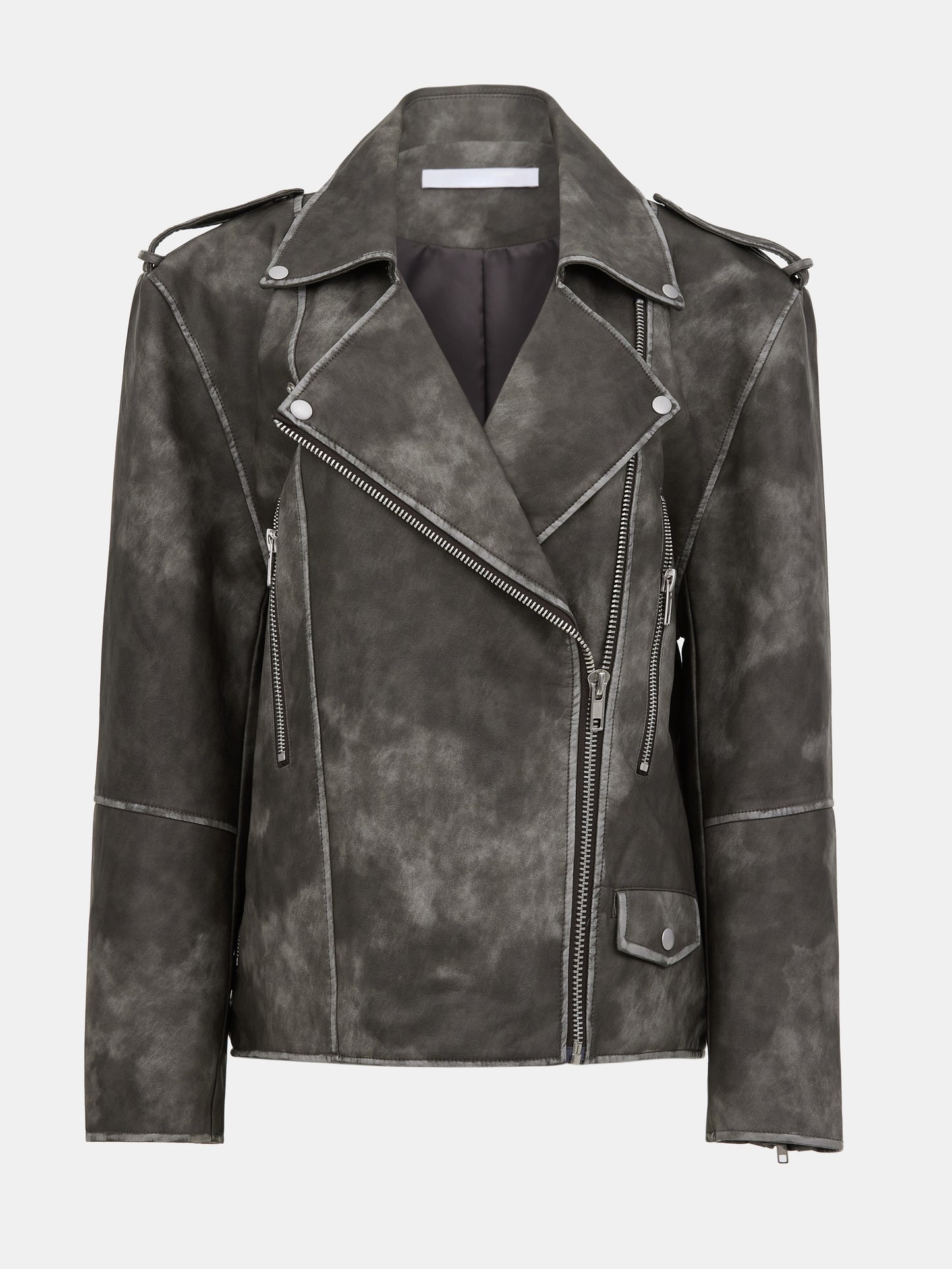 Bianca Faux Leather Biker Jacket, Washed Grey