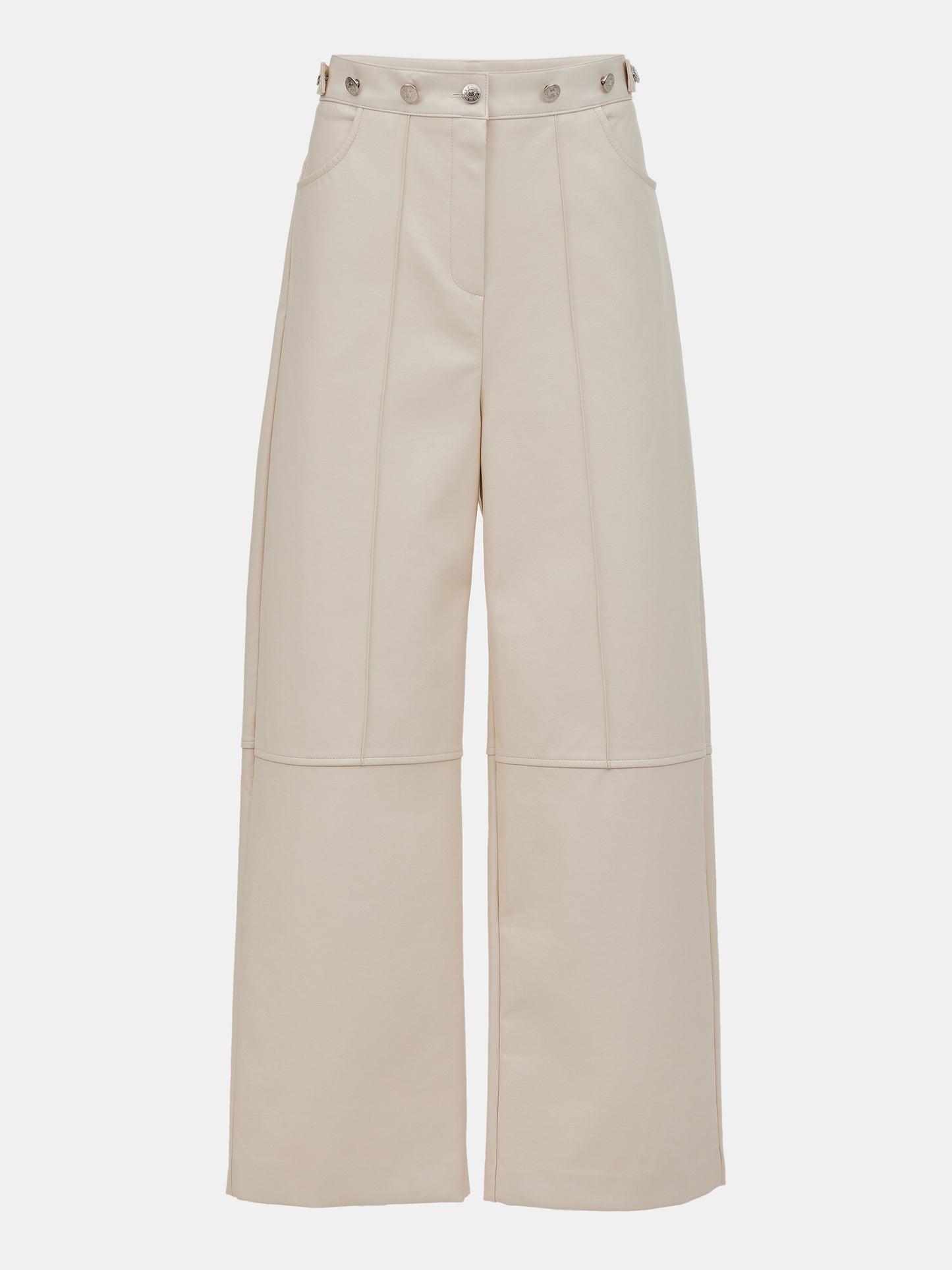 Buttoned Faux Leather Pants, Cream