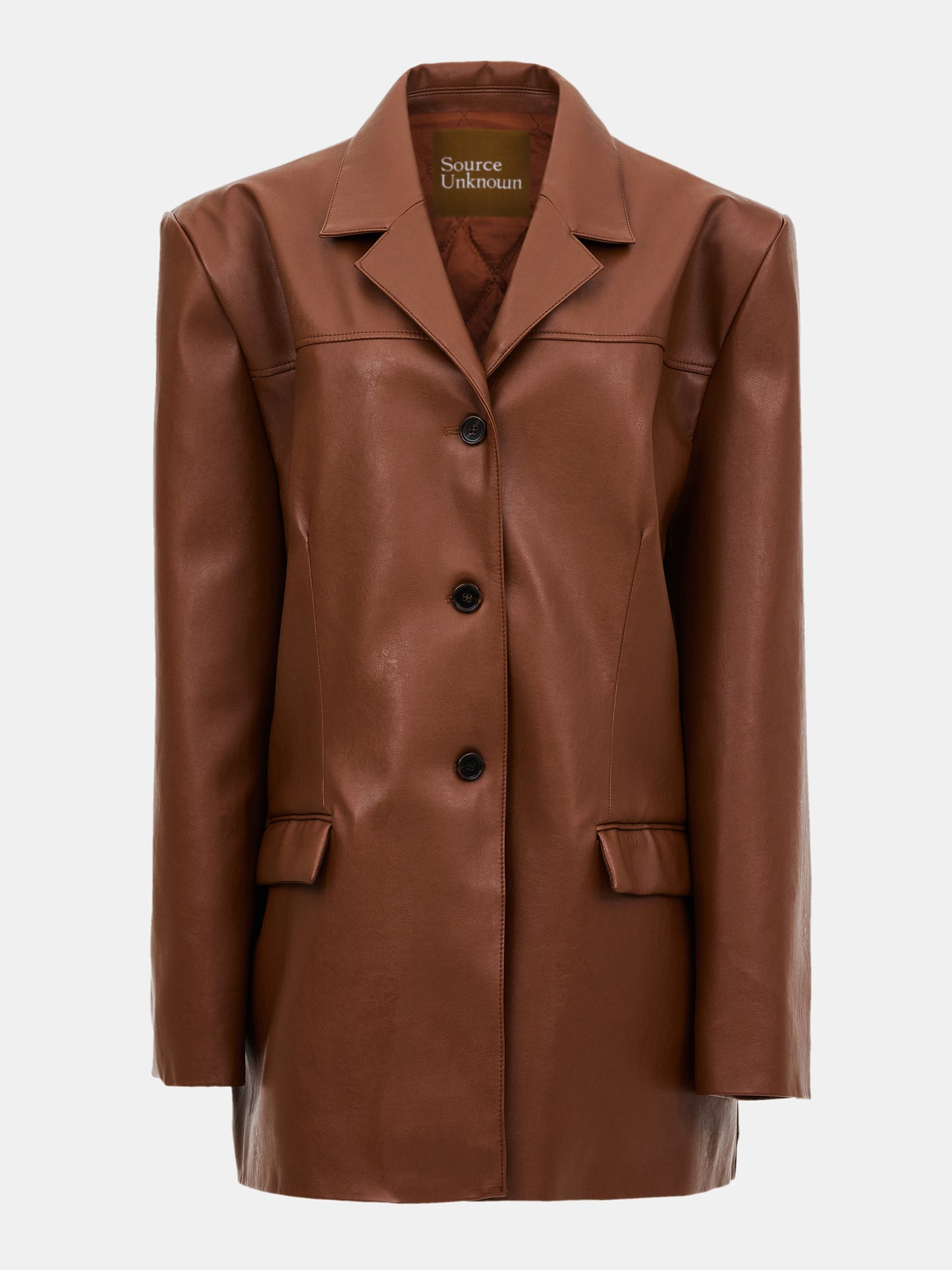 Huto Oversized Leather Blazer, Cognac