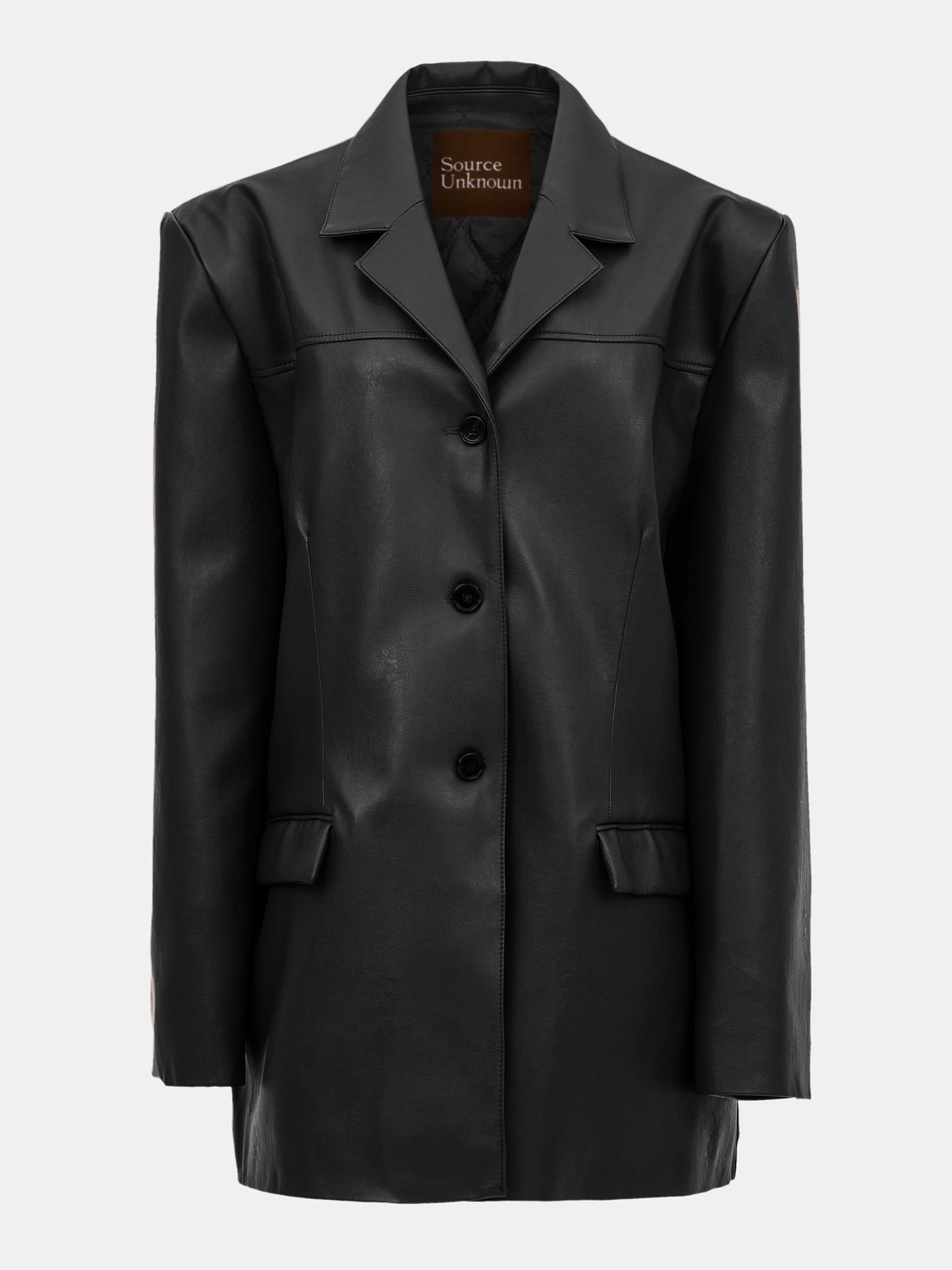 Huto Oversized Leather Blazer, Black