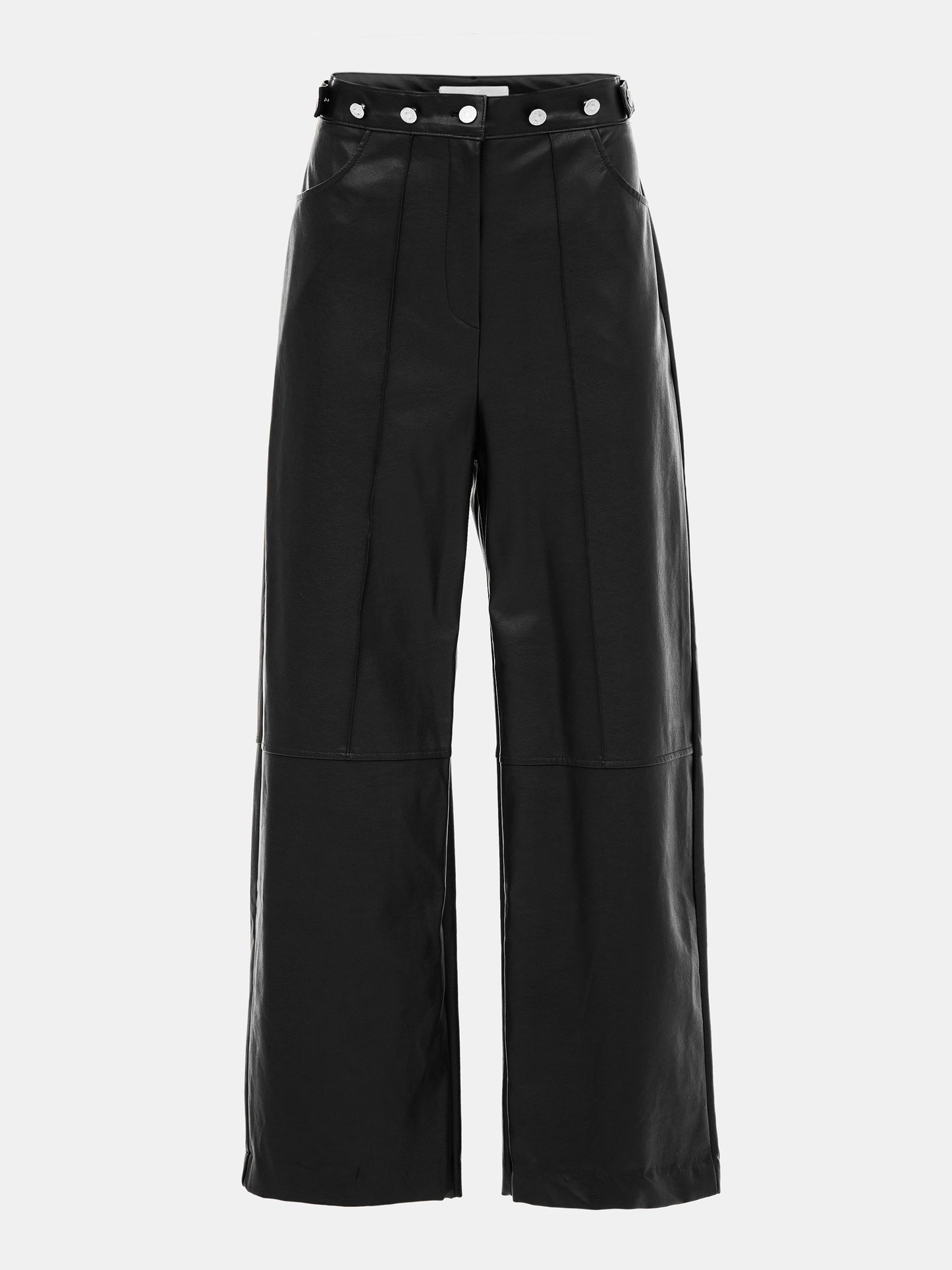 Buttoned Faux Leather Pants, Black