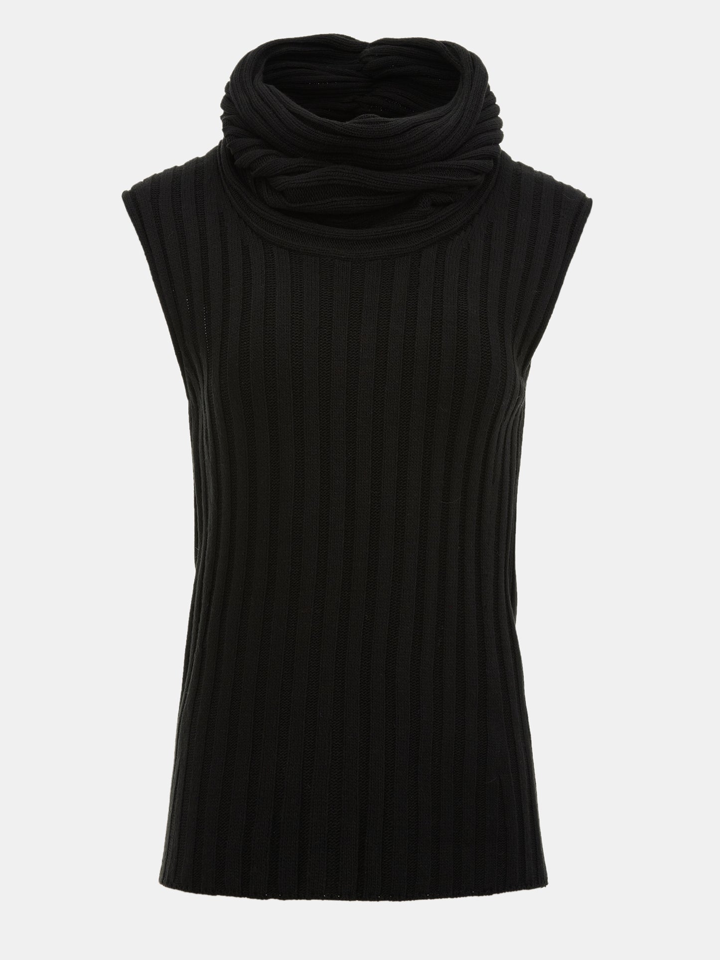 High Roll Cap Knit Top, Black