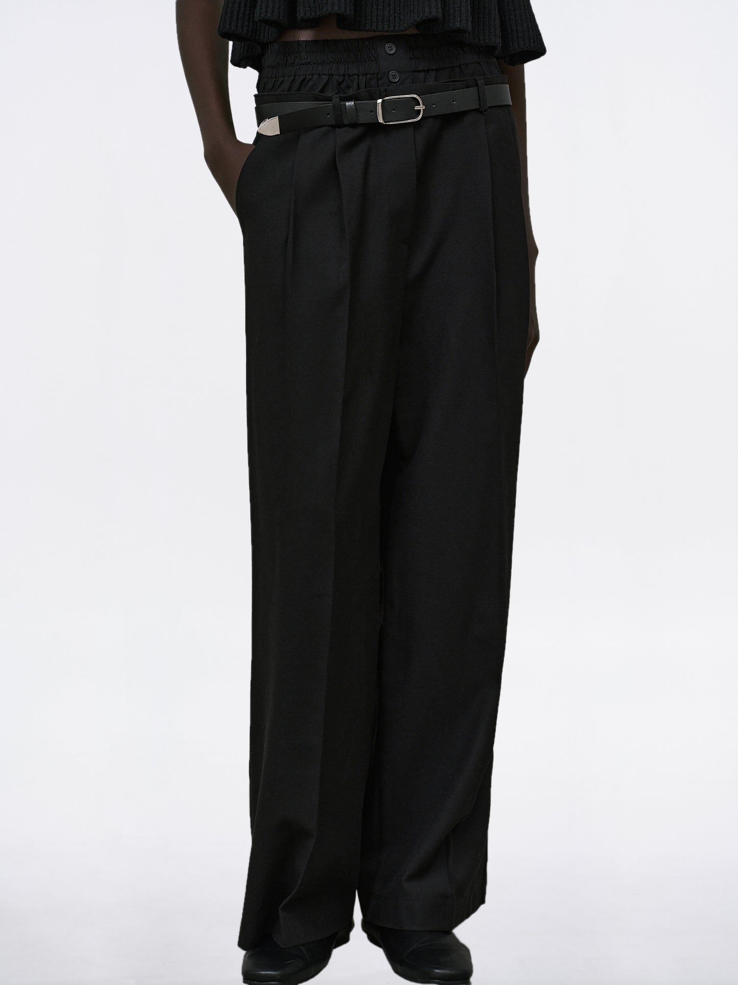 Caronte Built-In Boxers Belted Trousers, Black
