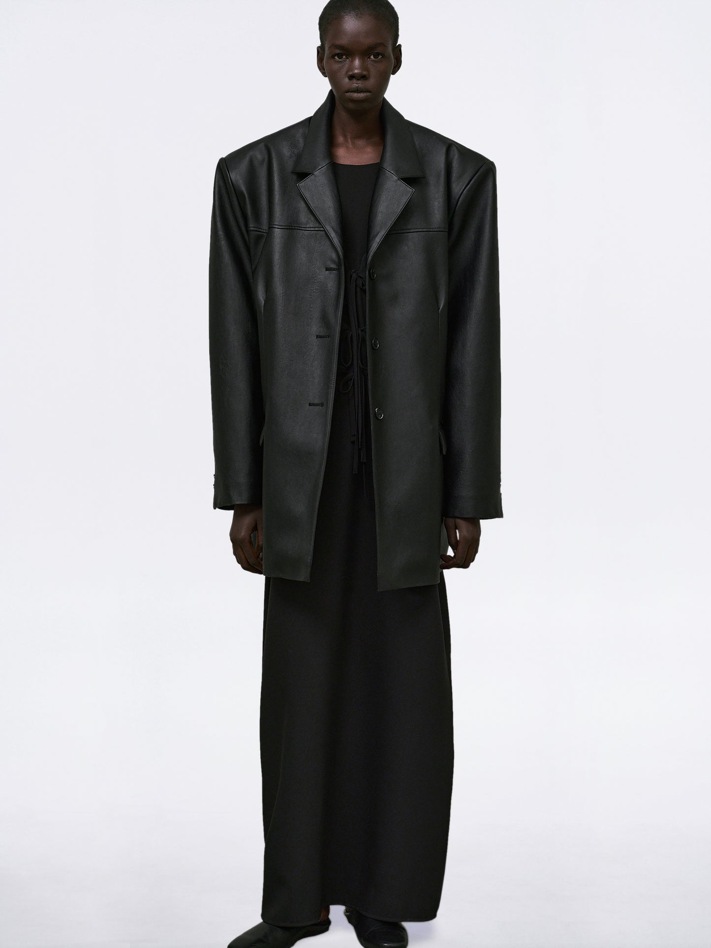 Huto Oversized Leather Blazer, Black