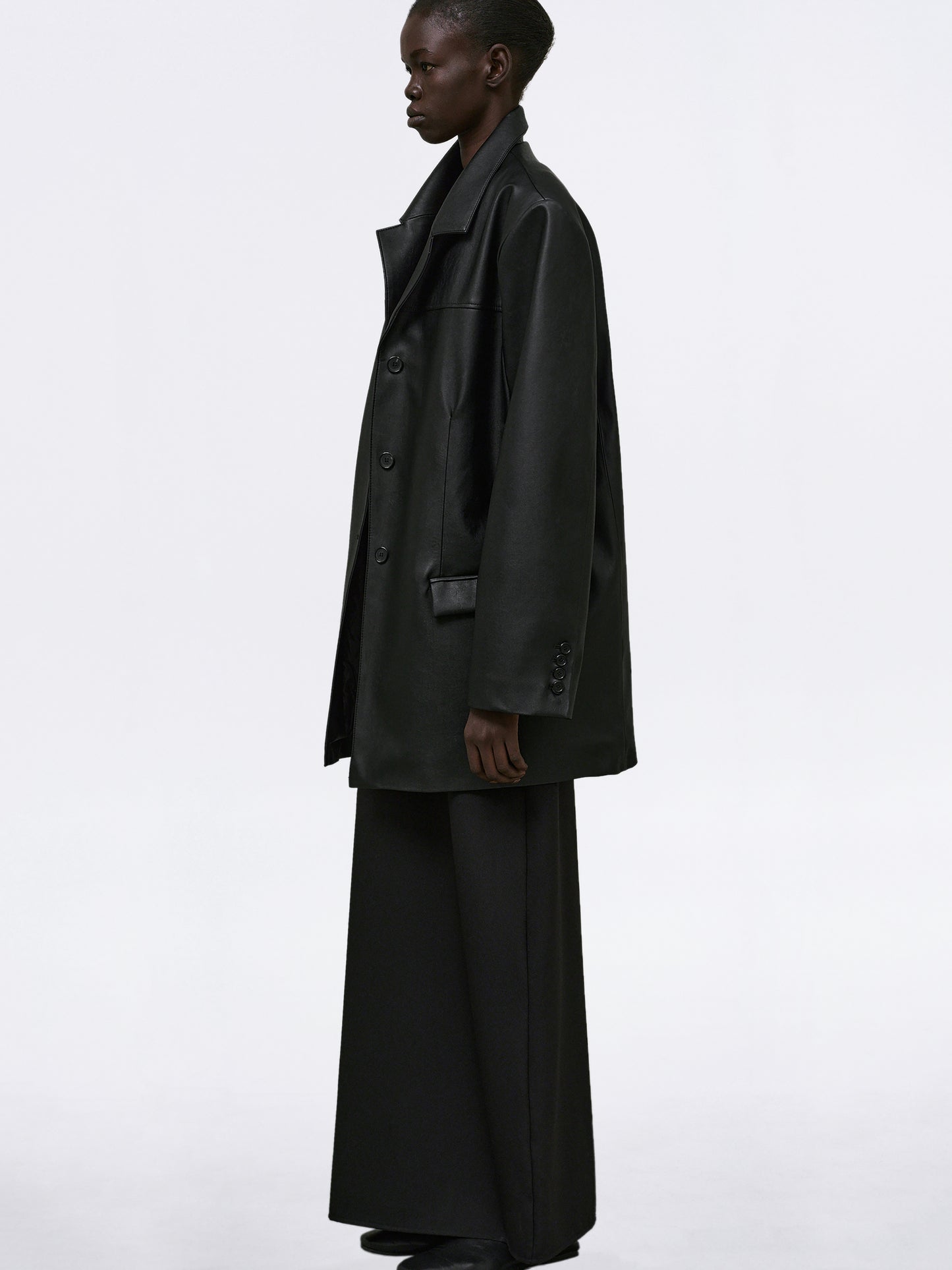 Huto Oversized Leather Blazer, Black