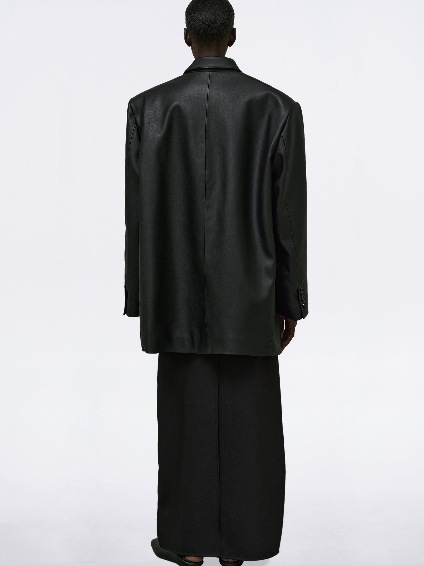Huto Oversized Leather Blazer, Black