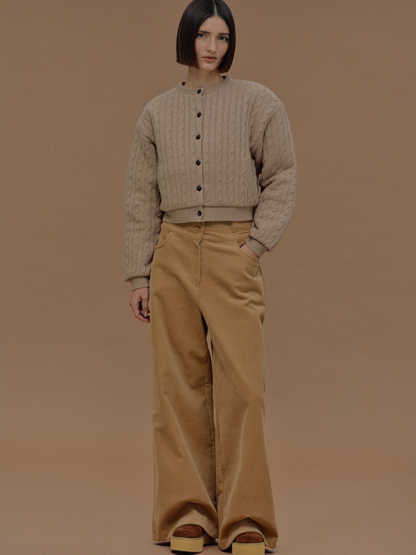 Teiera Triple Waist Corduroy Pants, Camel