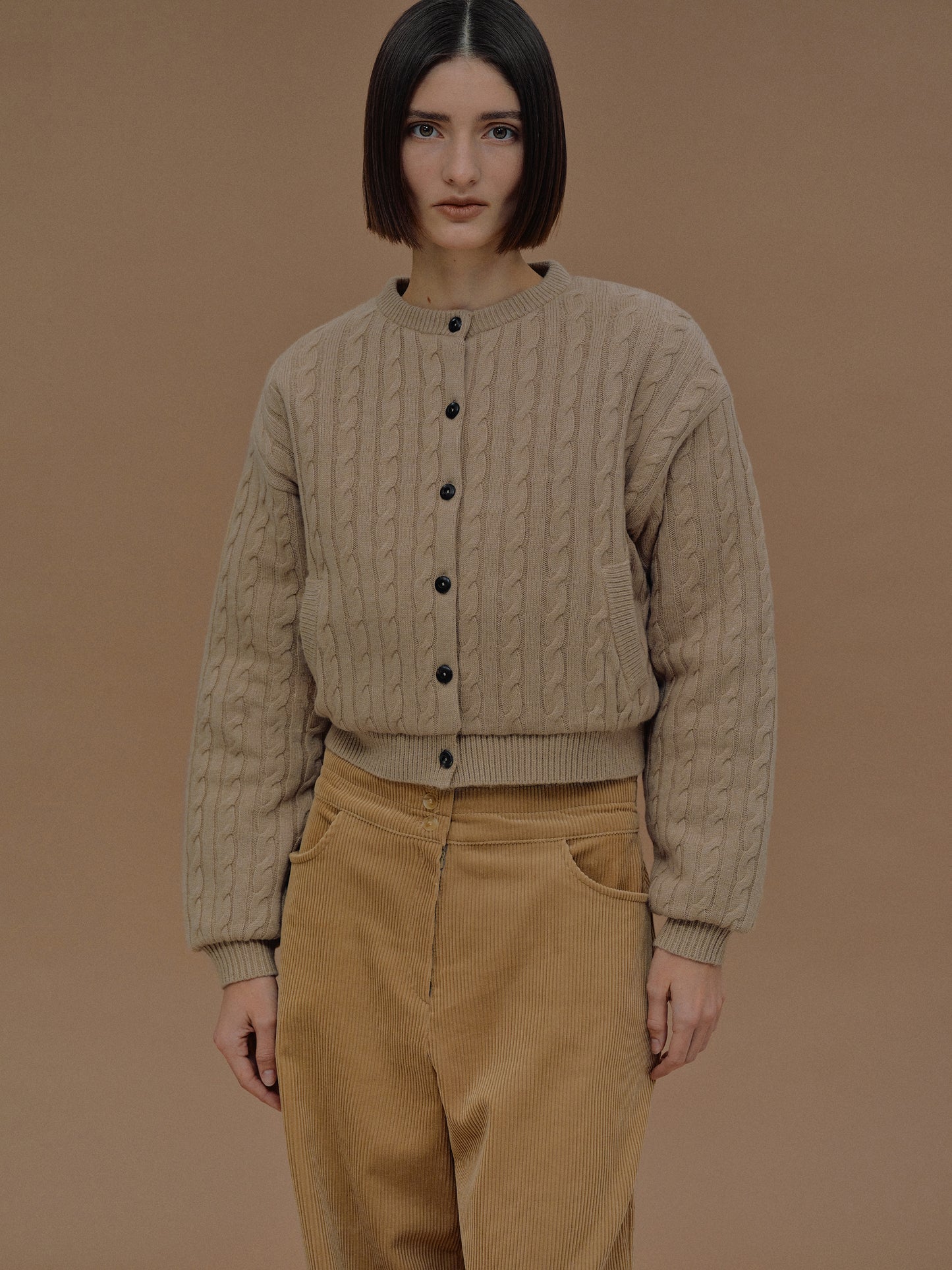 Unghia Insulated Cable Knit Puffer, Beige