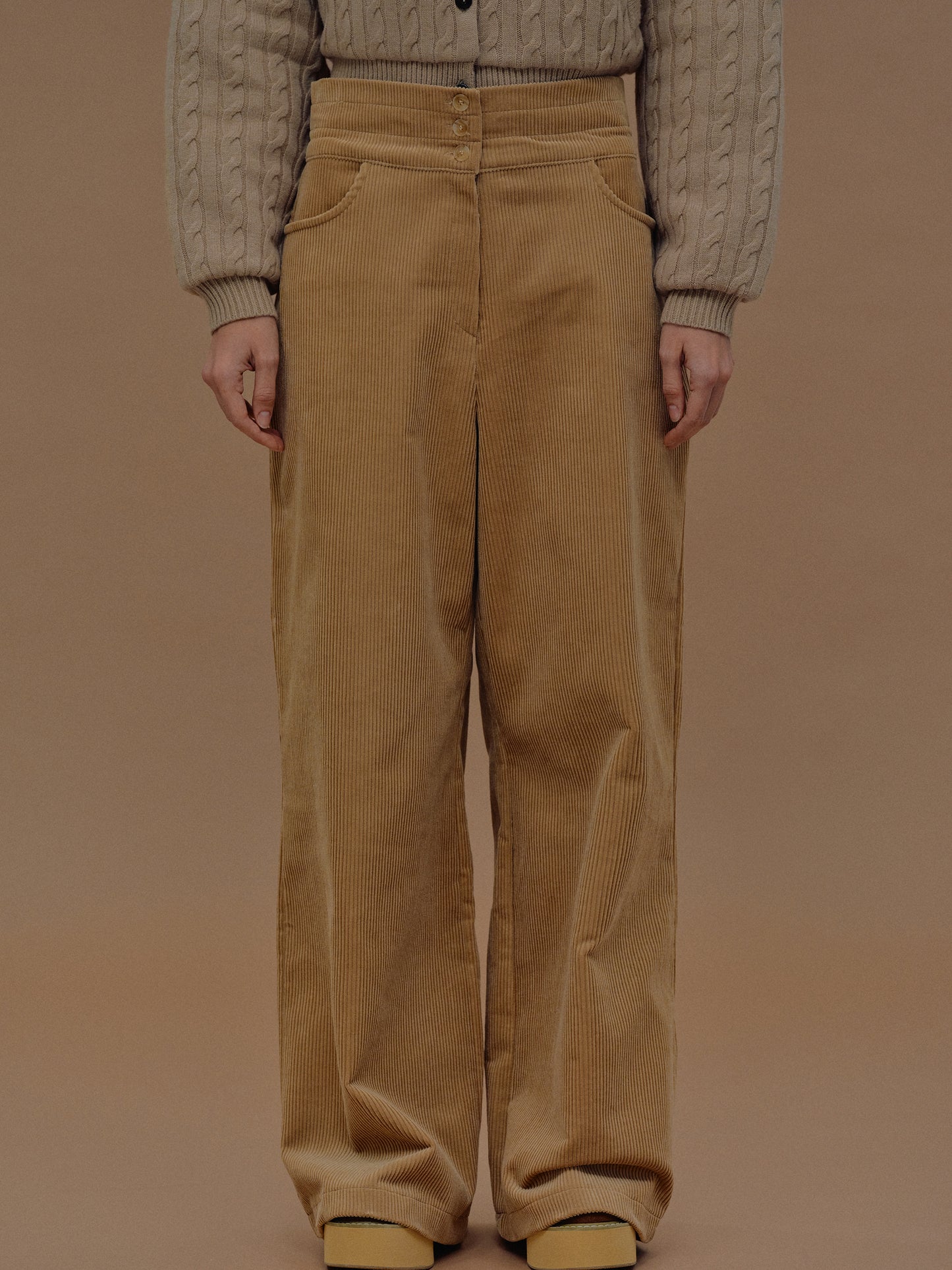 Teiera Triple Waist Corduroy Pants, Camel