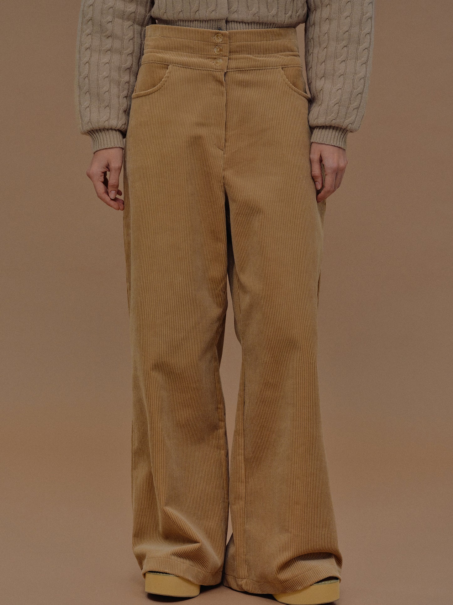 Teiera Triple Waist Corduroy Pants, Camel