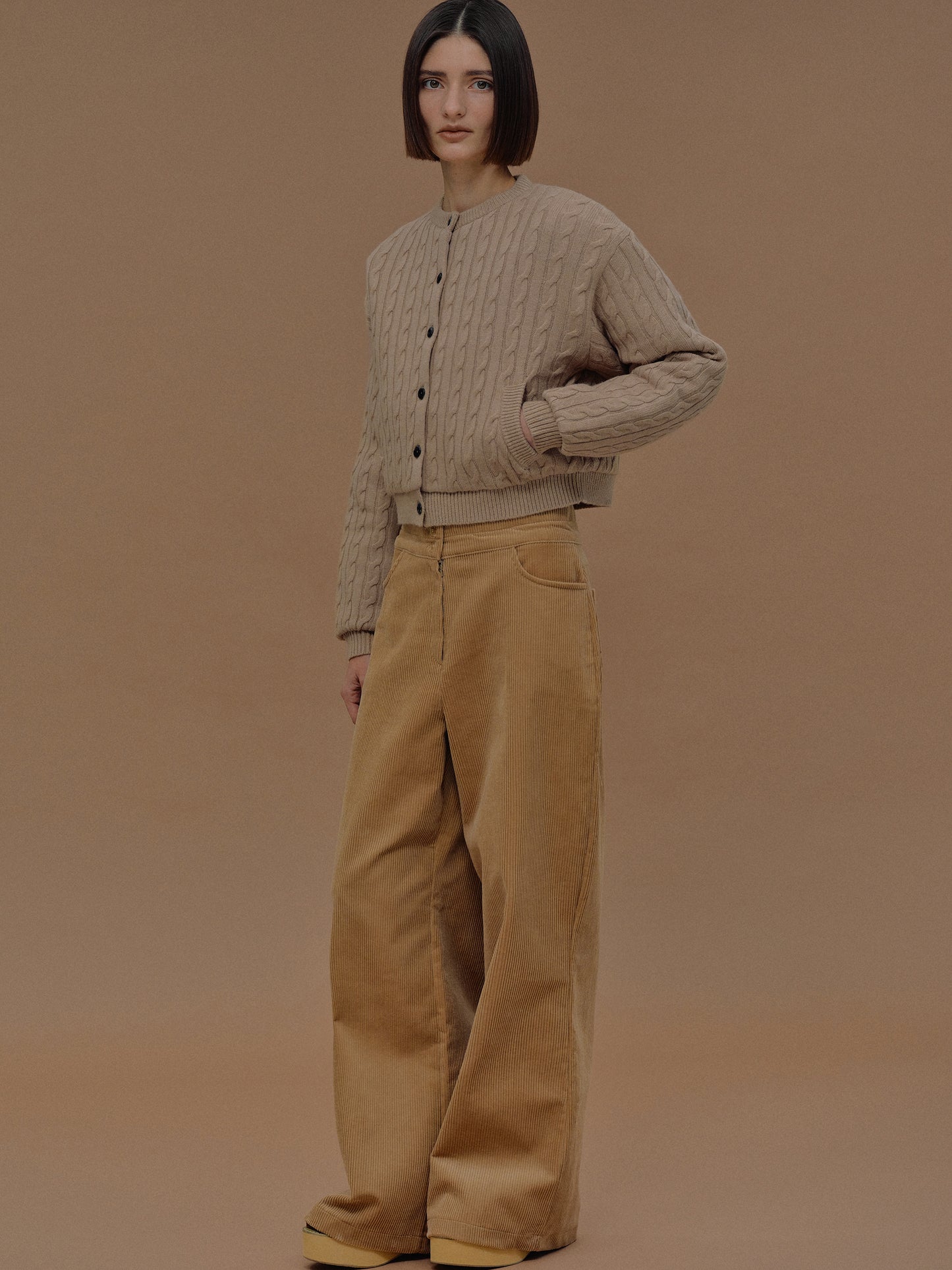Teiera Triple Waist Corduroy Pants, Camel