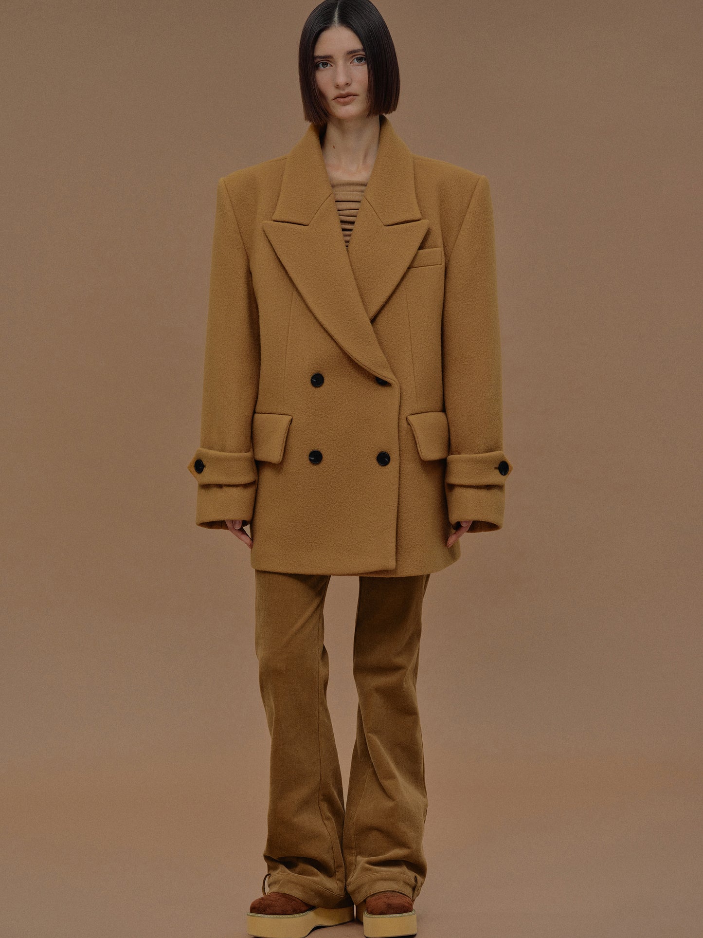 Gaia Oversized Melton Peacoat, Camel