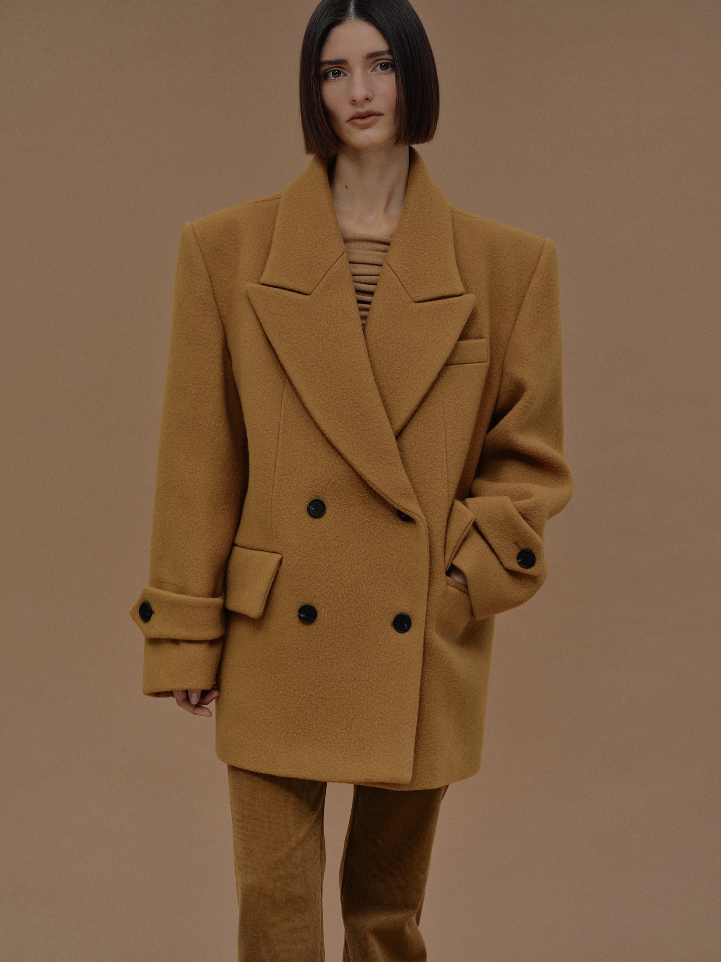 Gaia Oversized Melton Peacoat, Camel