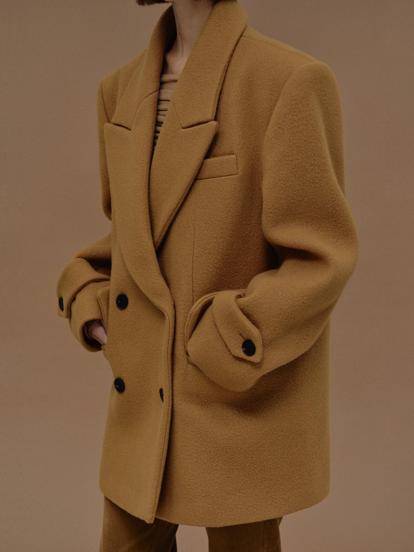 Gaia Oversized Melton Peacoat, Camel