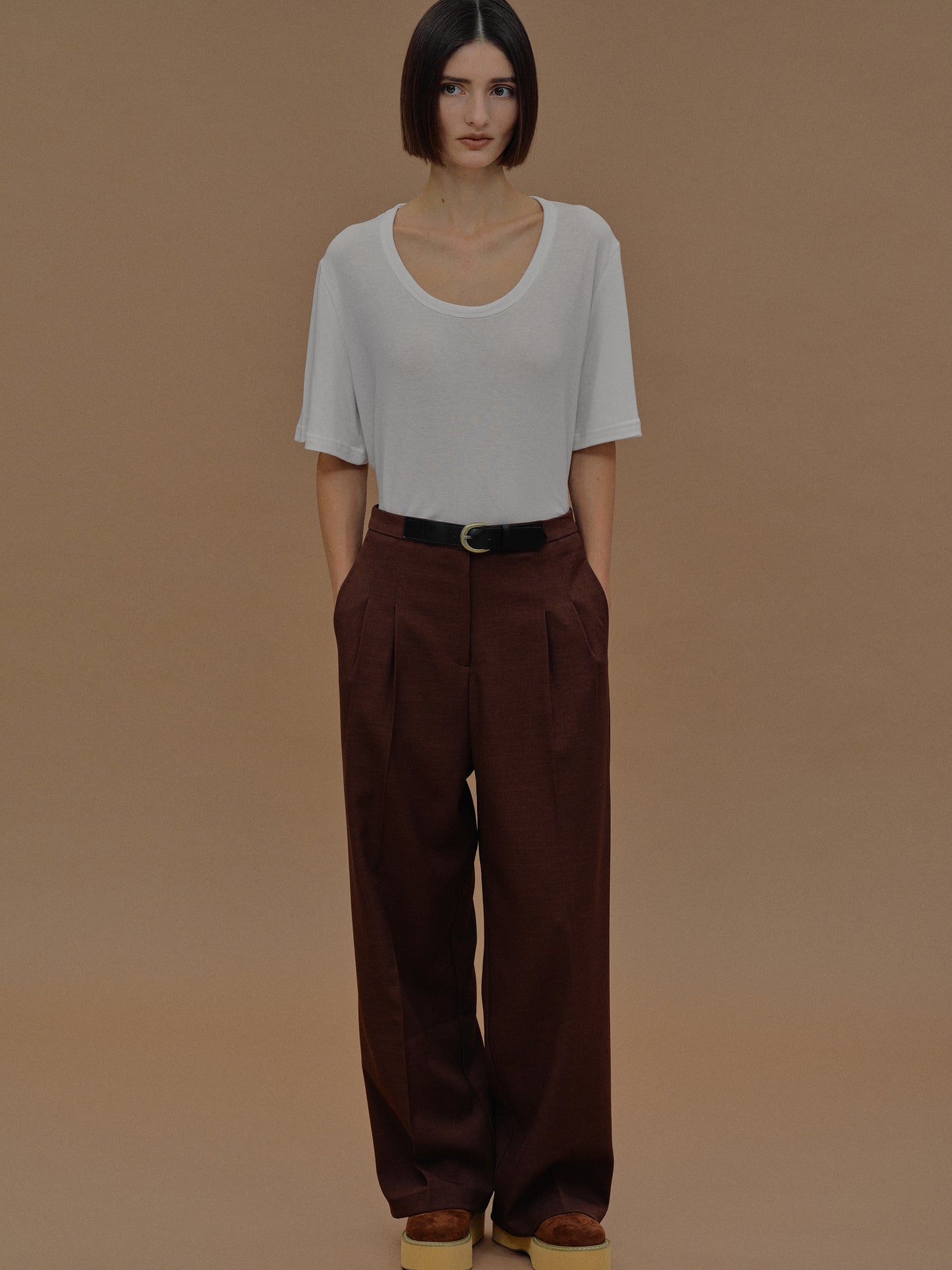 Relaxed Belted Trousers, Umber