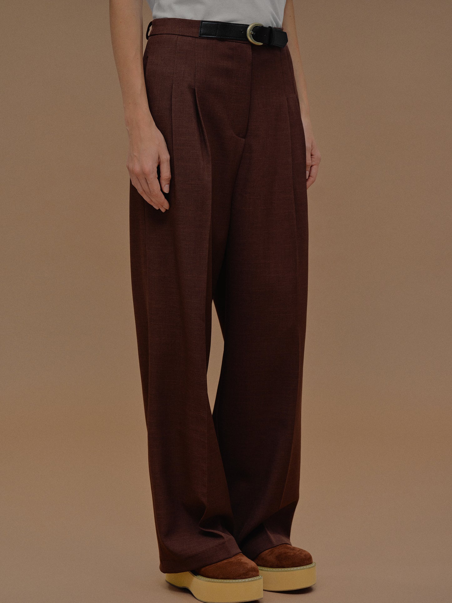 Relaxed Belted Trousers, Umber