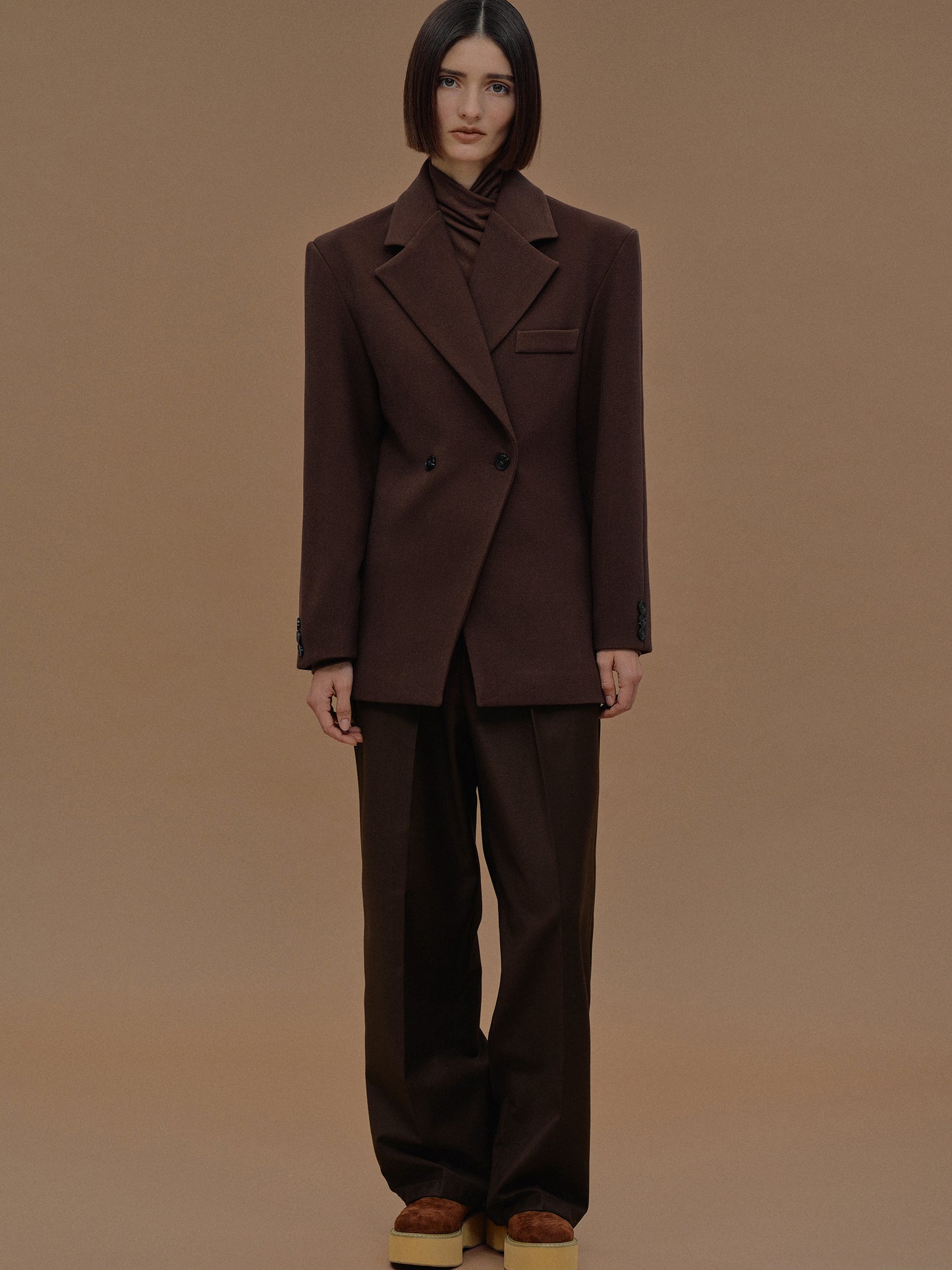 (Pre-order) Nangy Double Breasted Cinched Blazer, Pecan