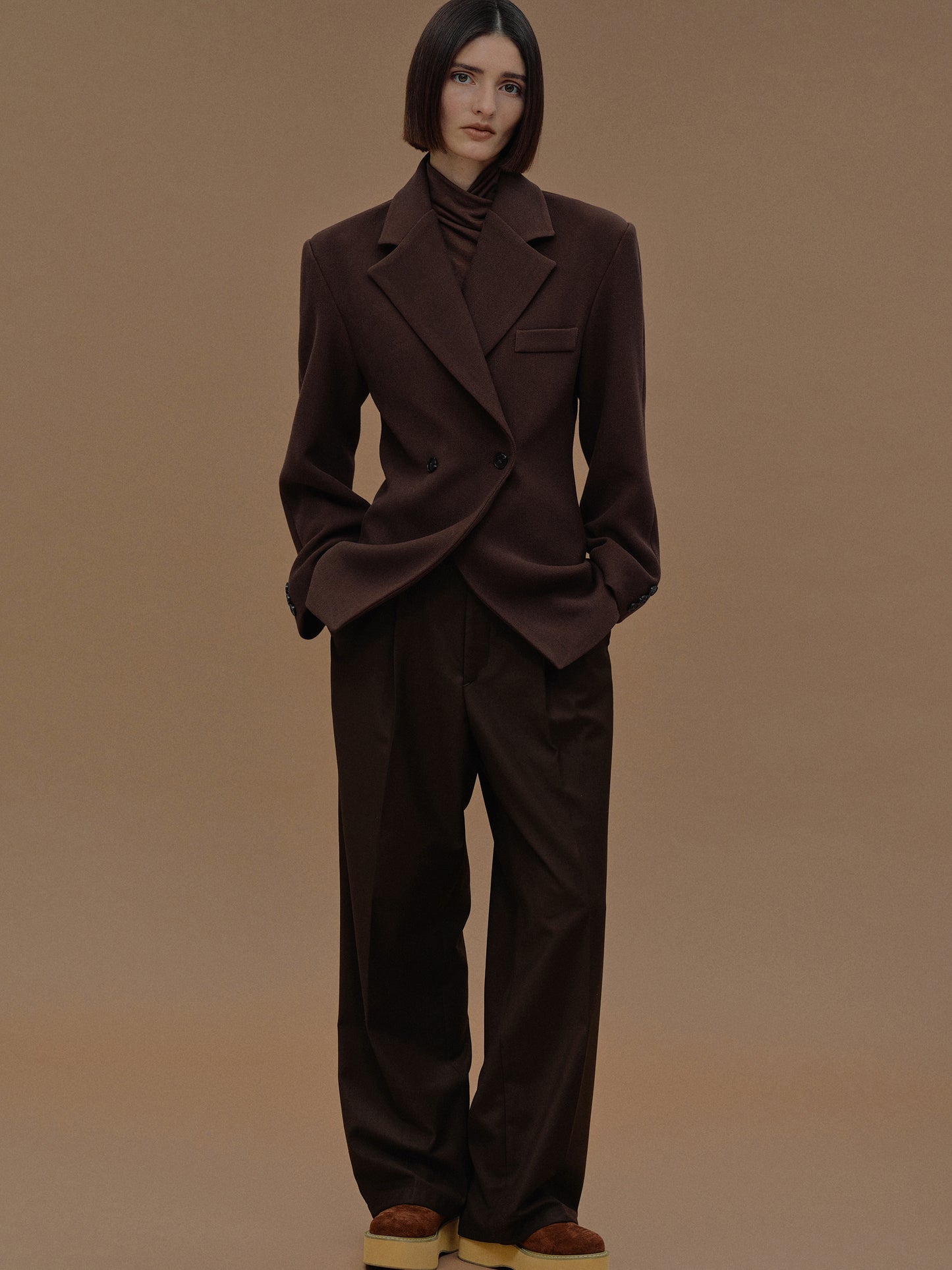 (Pre-order) Nangy Double Breasted Cinched Blazer, Pecan
