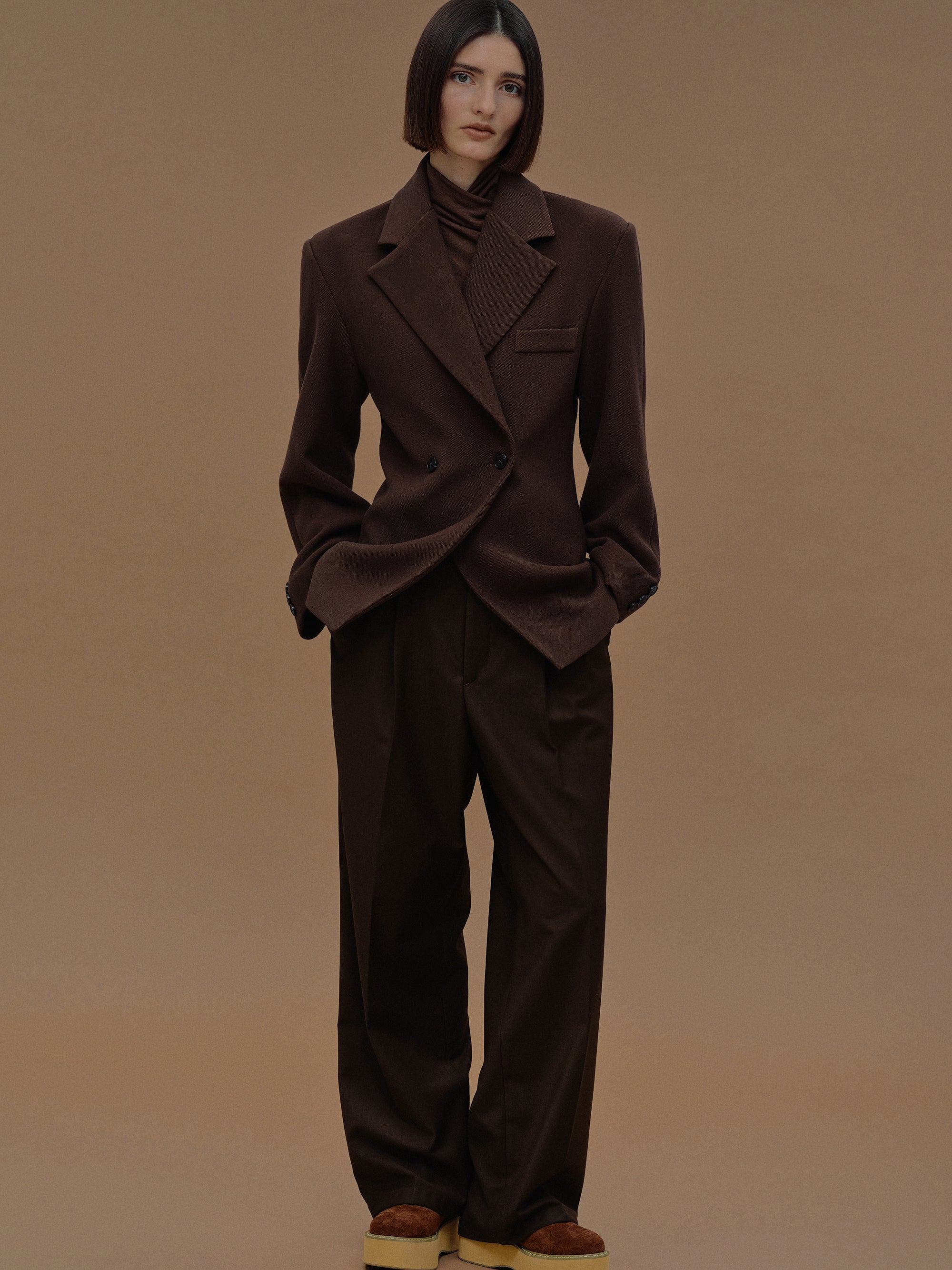 Nangy Double Breasted Cinched Blazer, Pecan