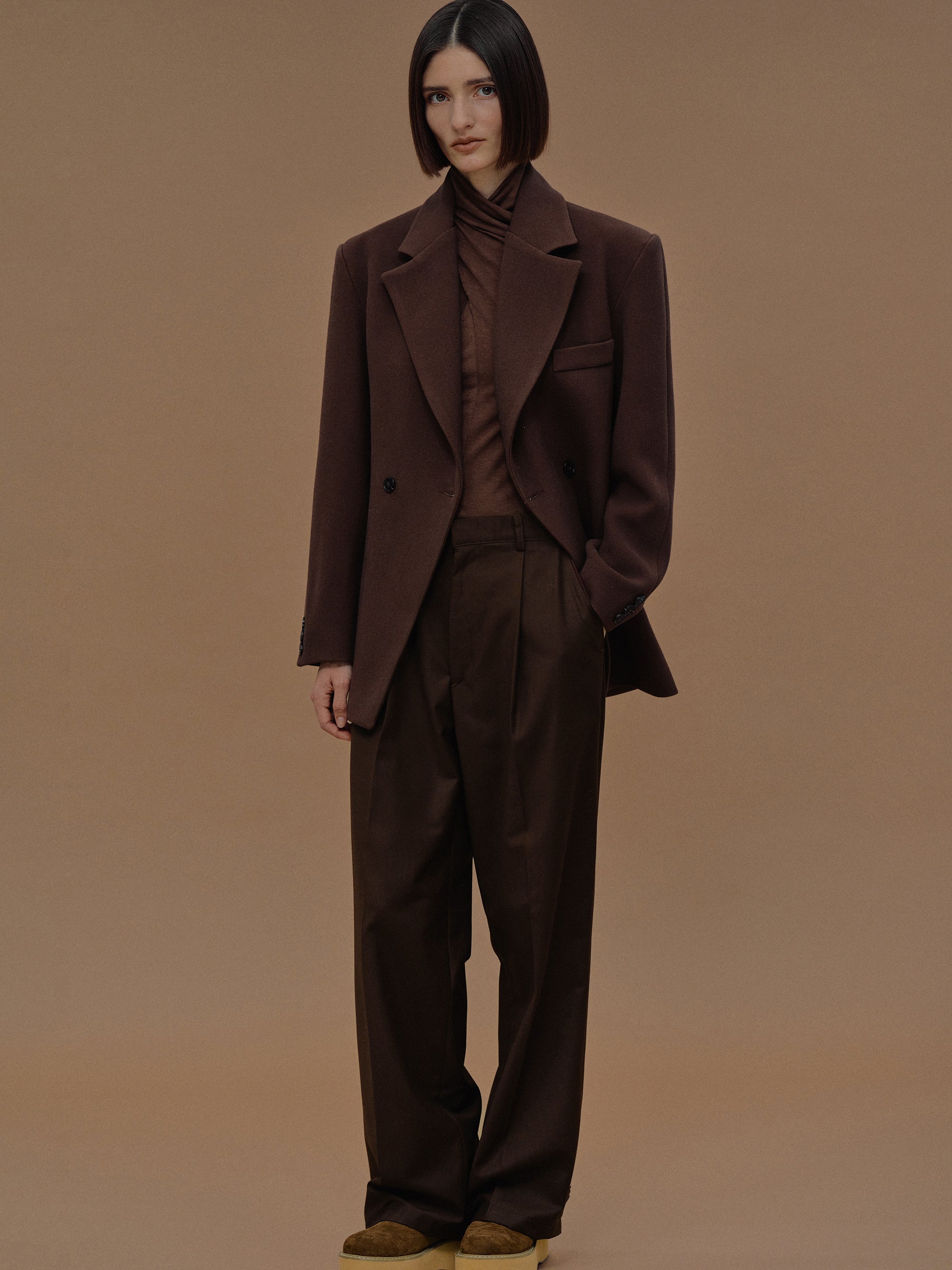 Nangy Double Breasted Cinched Blazer, Pecan