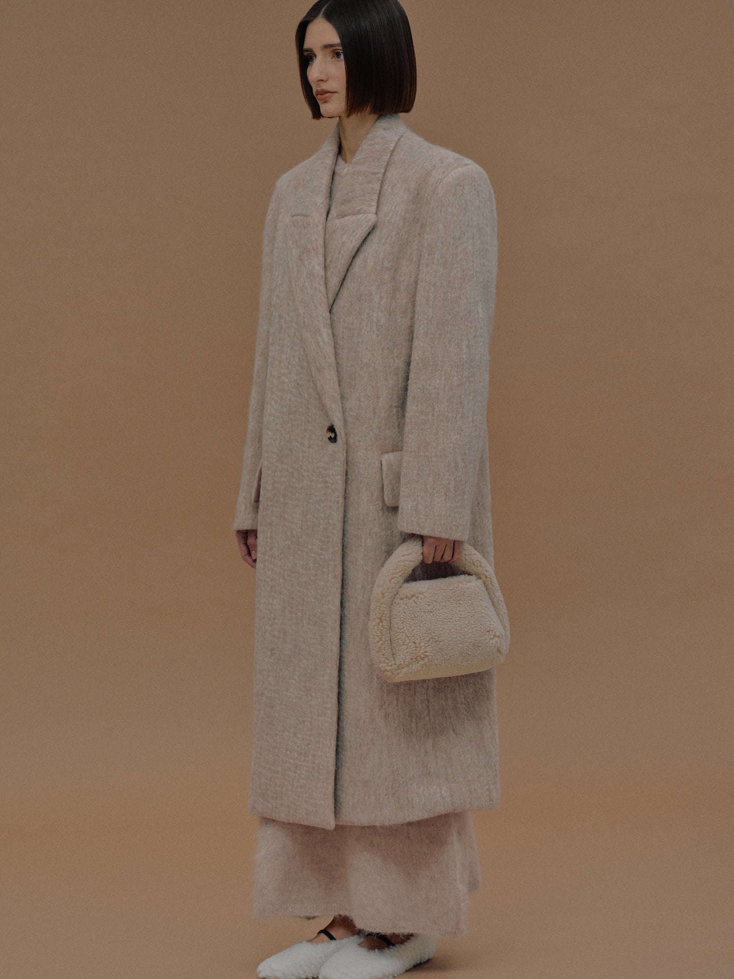 Pegaso Melange-Effect Brushed Coat, Soybean