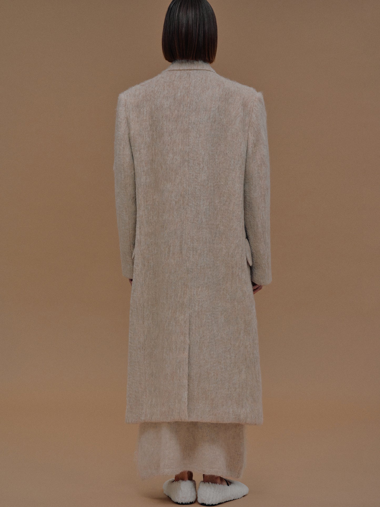 Pegaso Melange-Effect Brushed Coat, Soybean
