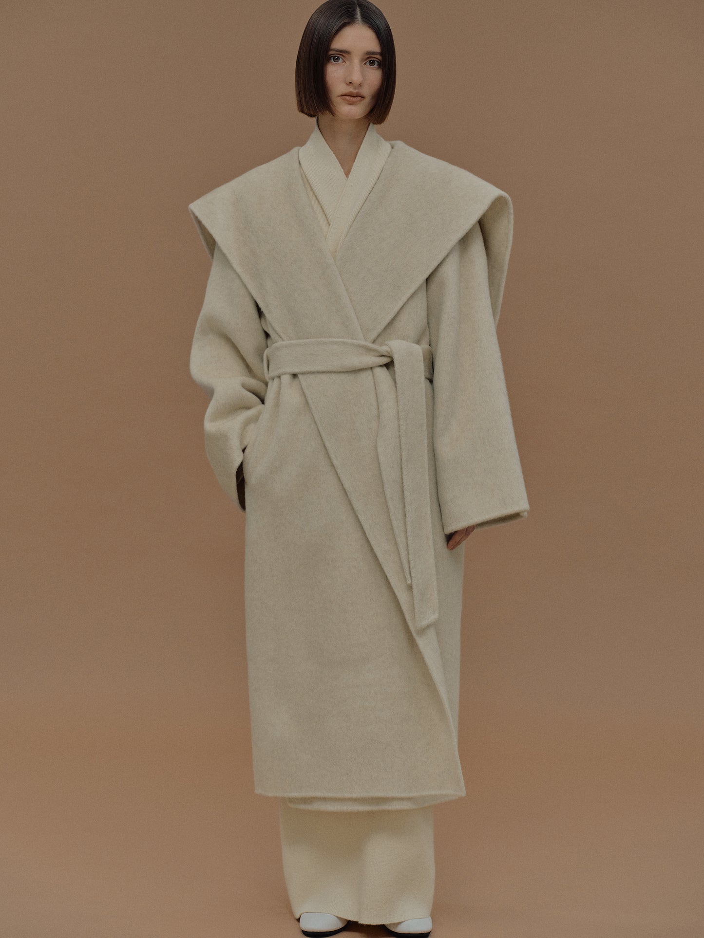 Double Face Wool Coat, Cloud Cream