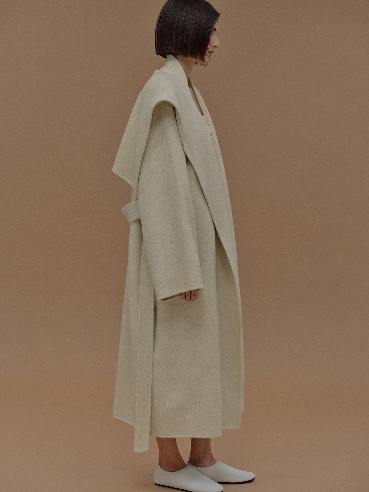 Double Face Wool Coat, Cloud Cream