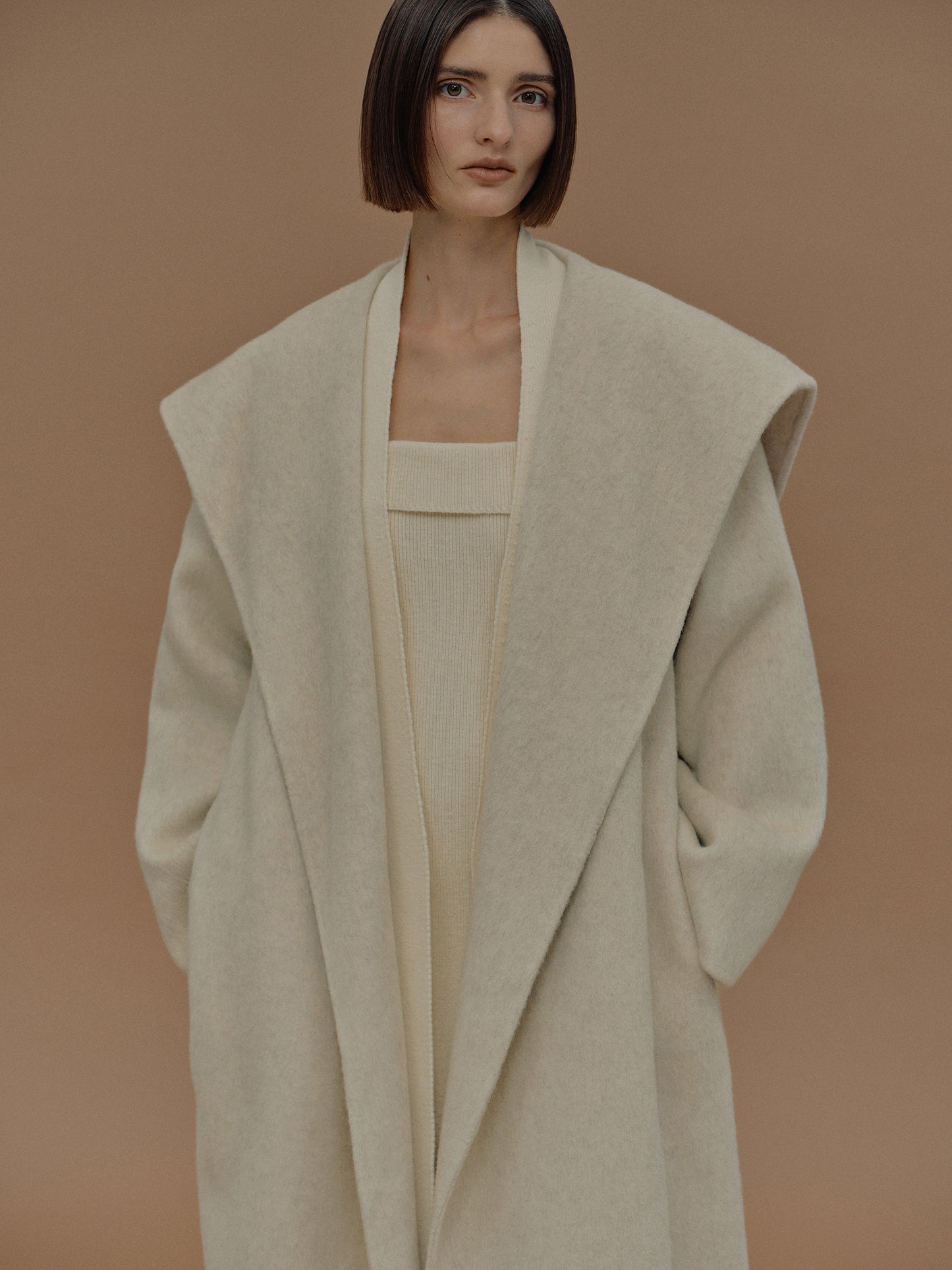 Double Face Wool Coat, Cloud Cream