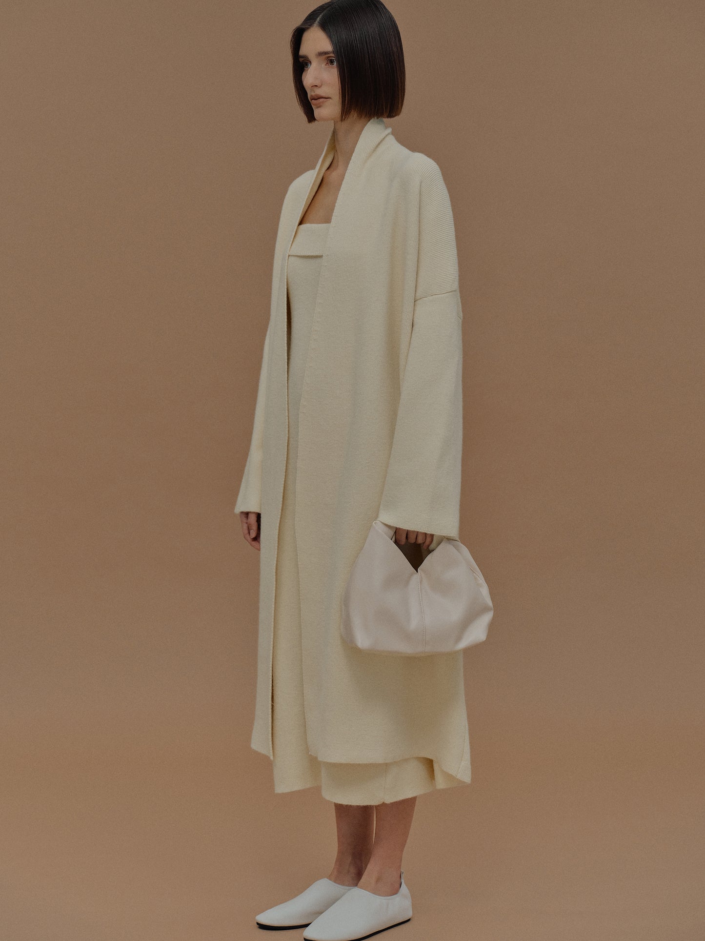 (Pre-order) Long Cardigan & Knit Dress Set, Tofu