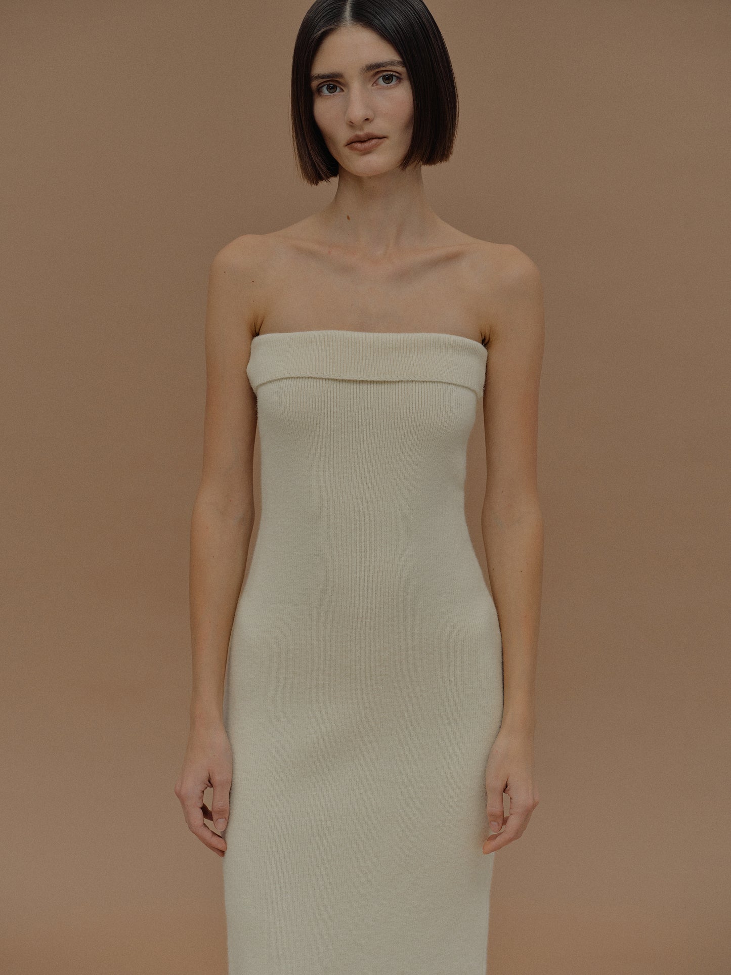 (Pre-order) Long Cardigan & Knit Dress Set, Tofu