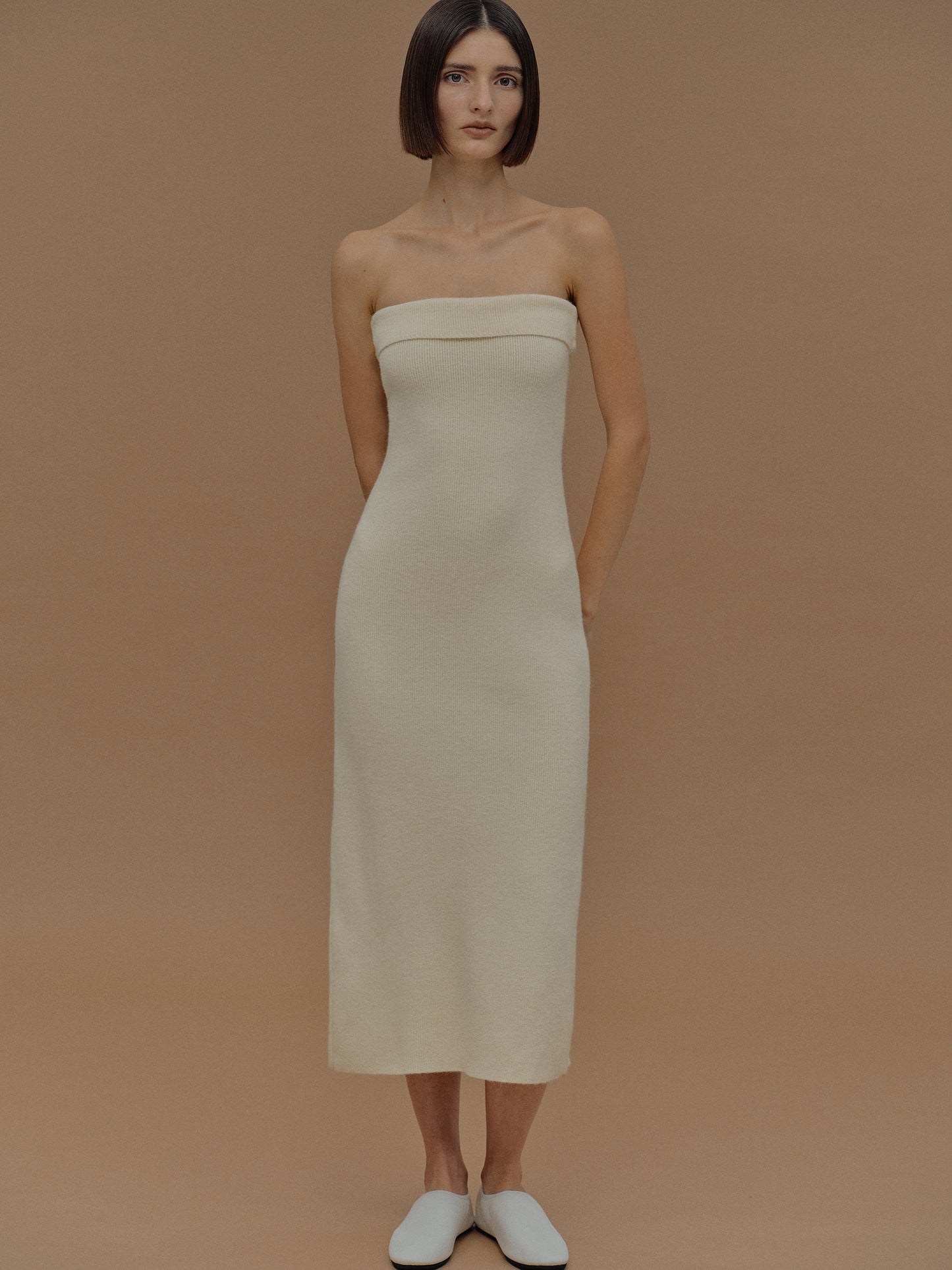 (Pre-order) Long Cardigan & Knit Dress Set, Tofu