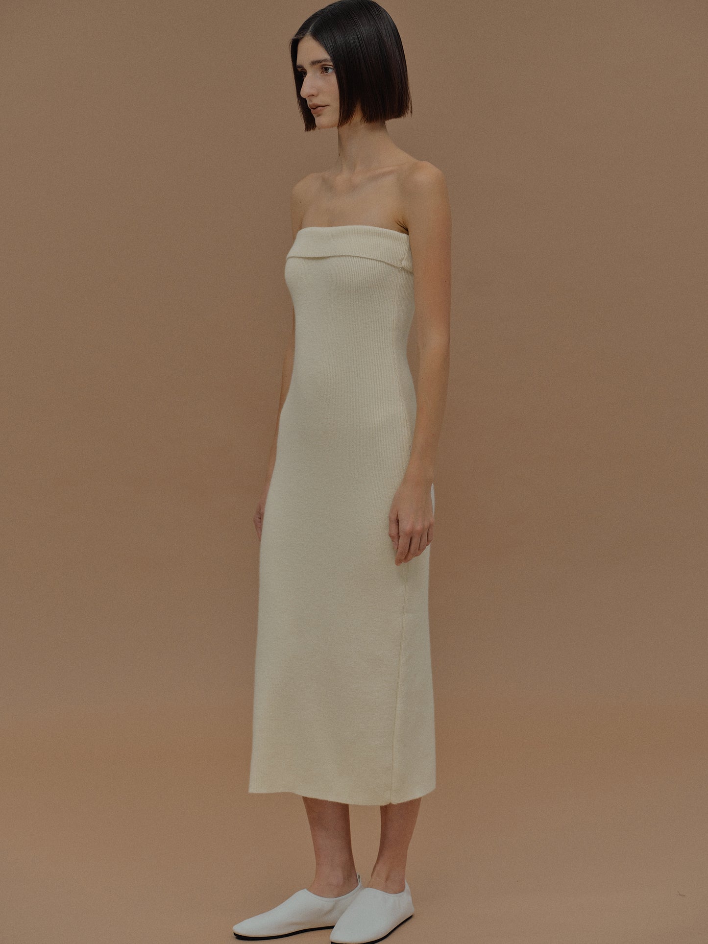 (Pre-order) Long Cardigan & Knit Dress Set, Tofu