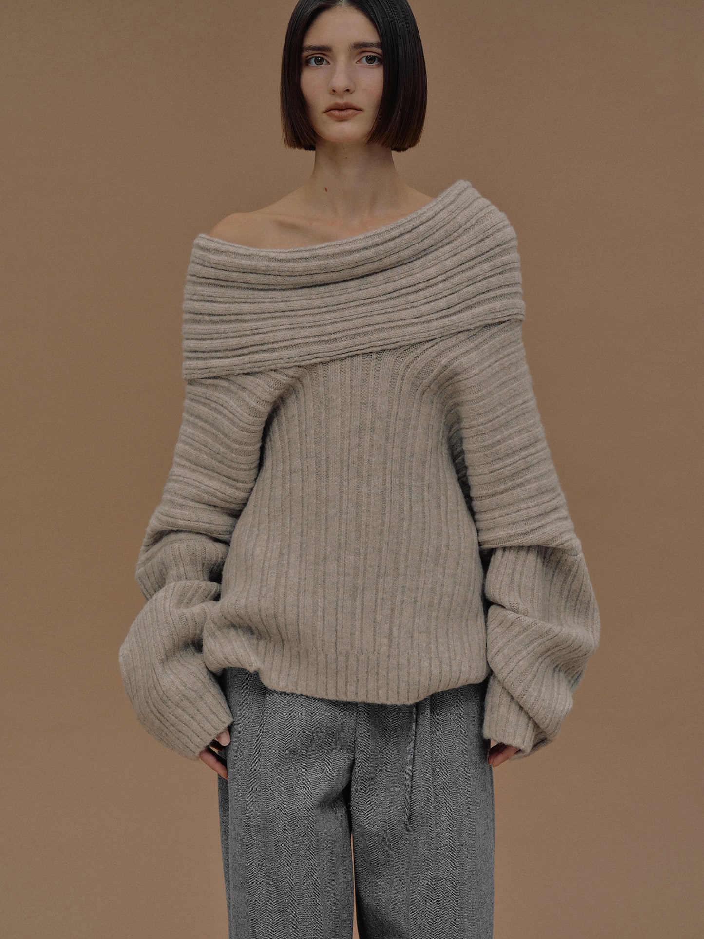 (Pre-order) Becca Oversized High Roll Knit Pullover, Coconut