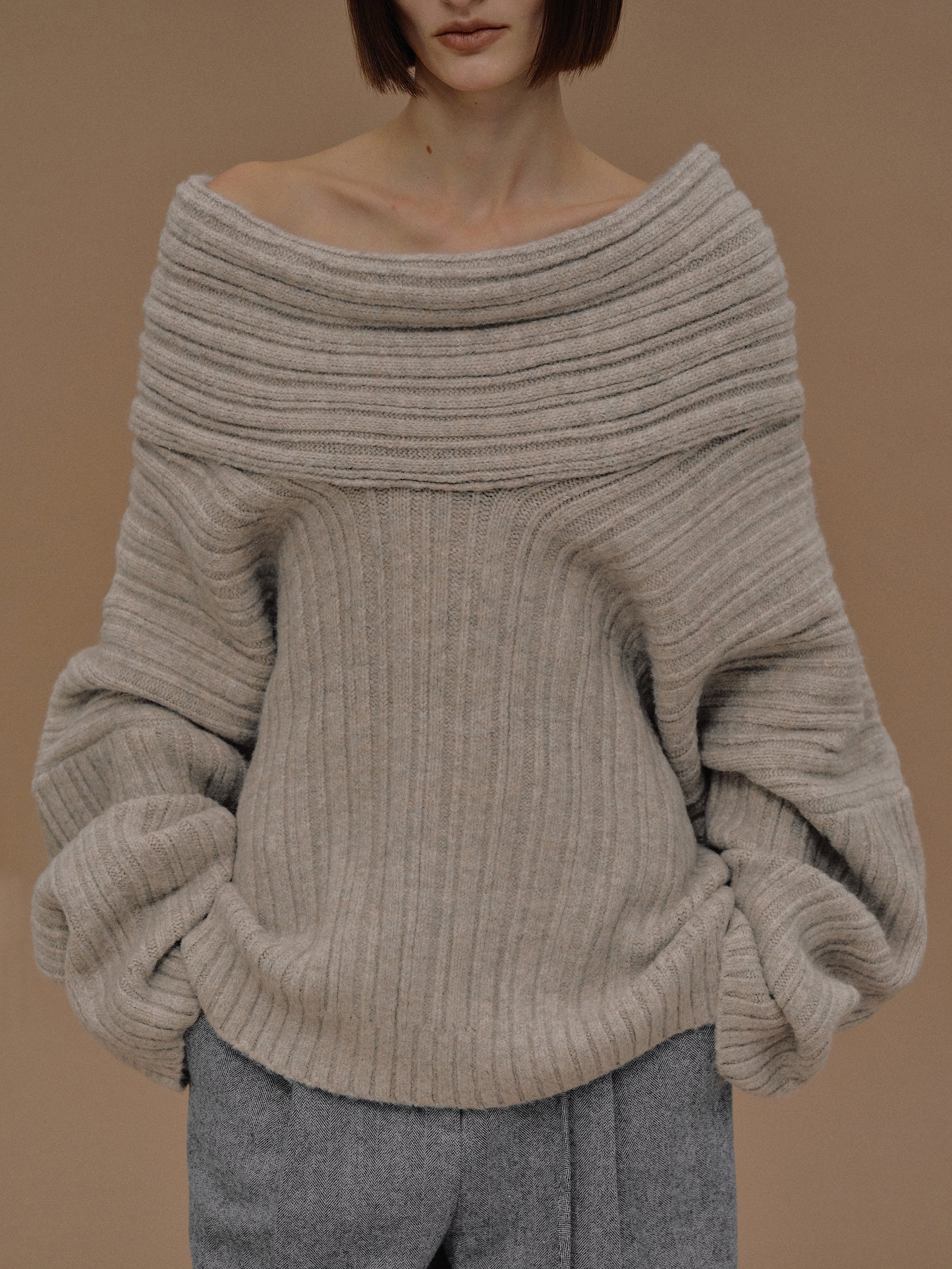 (Pre-order) Becca Oversized High Roll Knit Pullover, Coconut