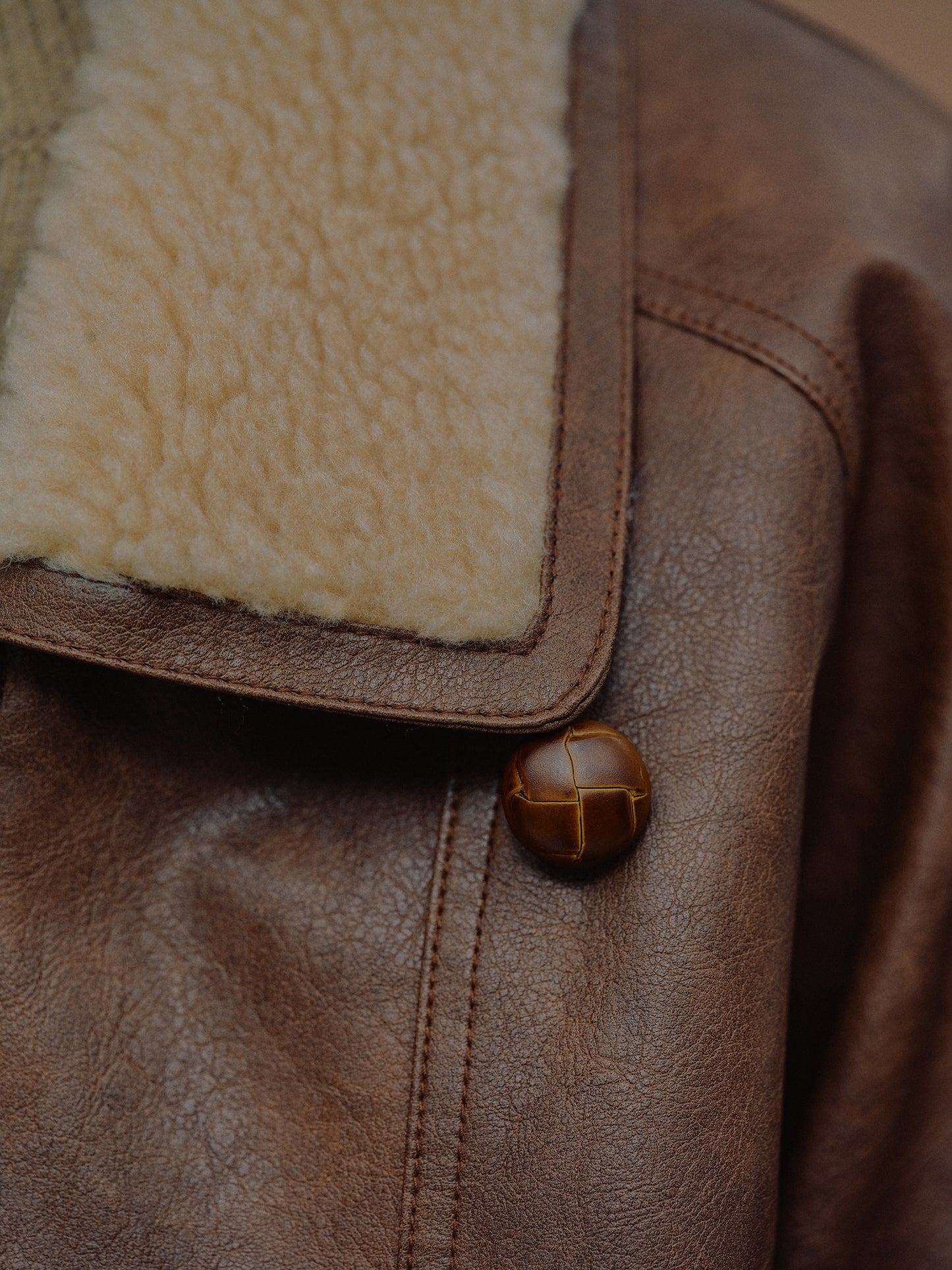 Cicala Shearling Collar Leather Jacket, Pecan