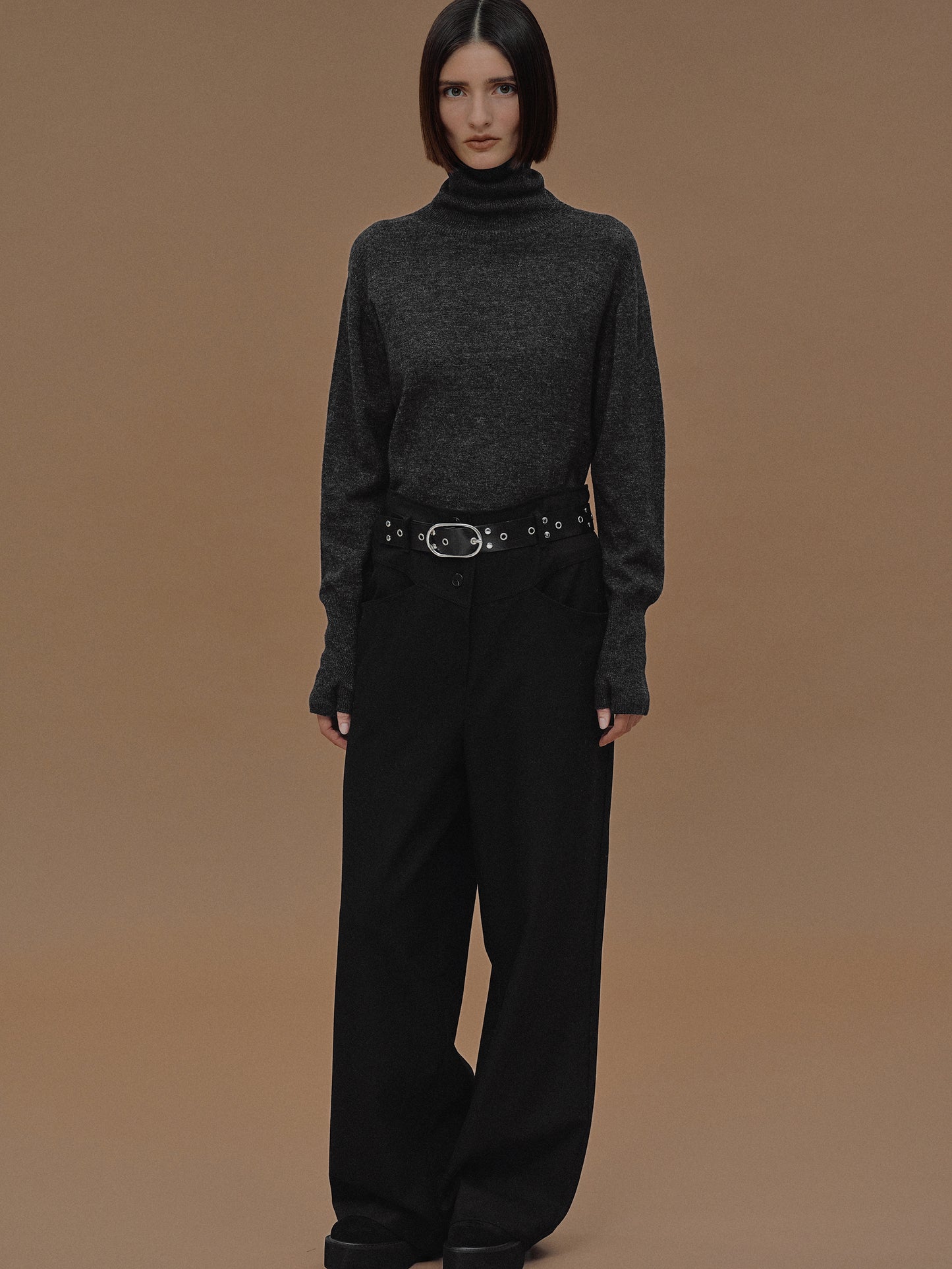 Eyelet Belt Trousers, Black